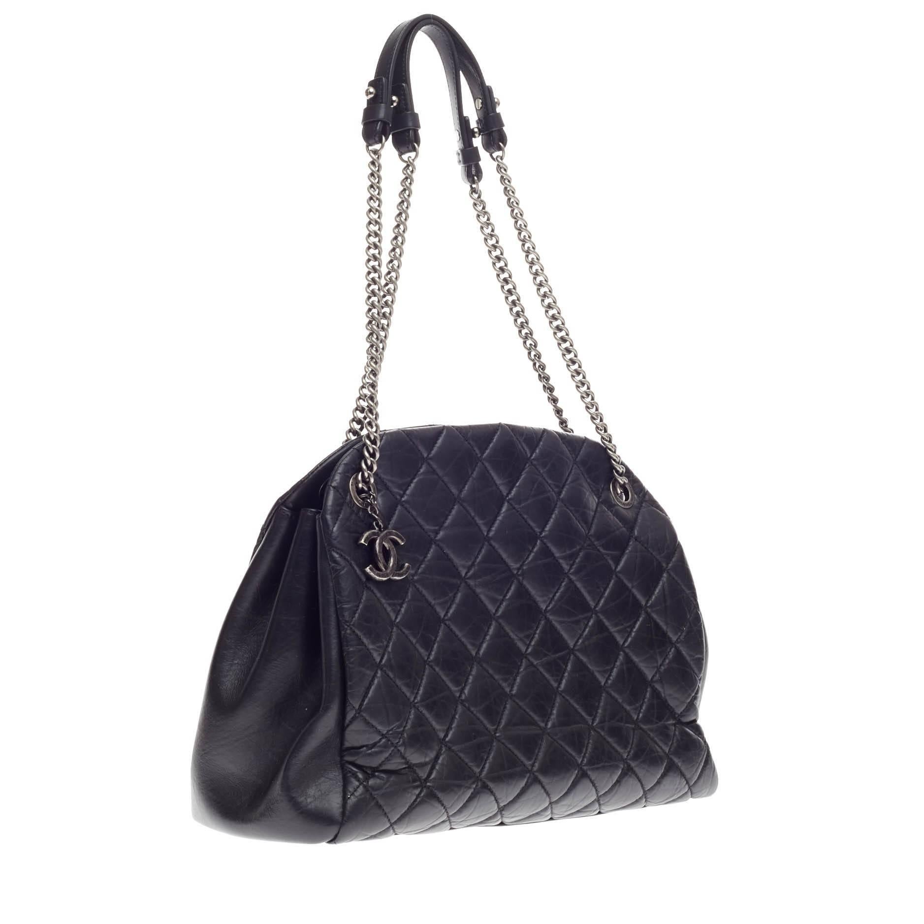 Chanel Stitched Mademoiselle Bowling Bag Aged Calfskin Large In Good Condition In NY, NY