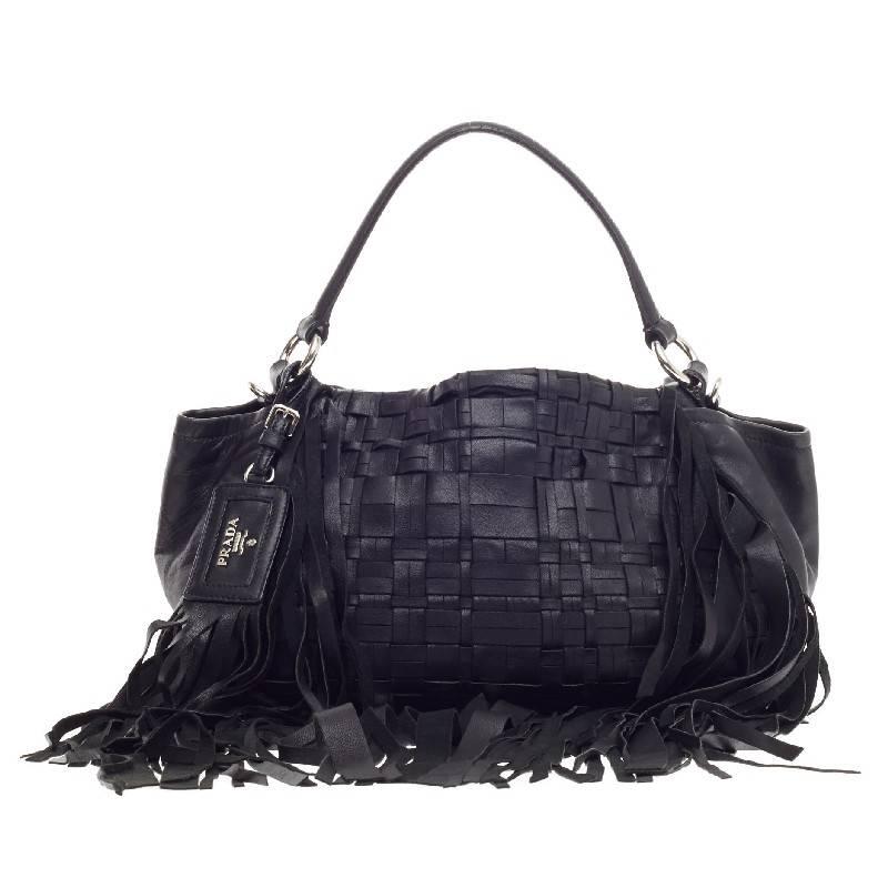 Prada Convertible Fringe Shoulder Bag Woven Nappa Leather