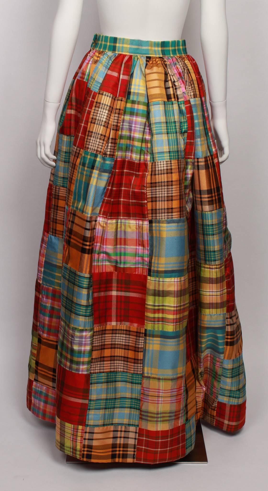 Brown OSCAR DE LA RENTA Patchwork Ball Skirt For Sale