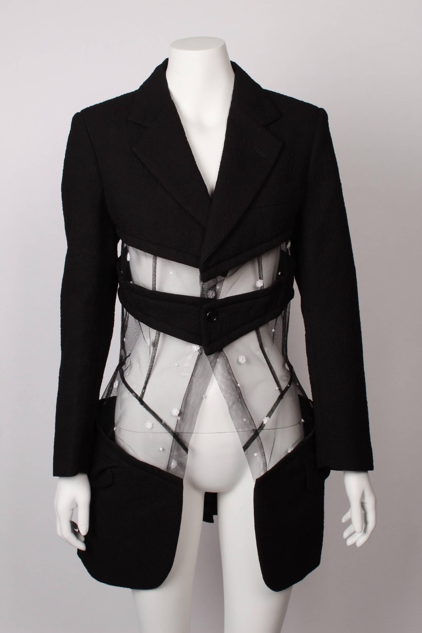 Black COMME DES GARCONS Tailored Jacket with Sheer Veil Panels