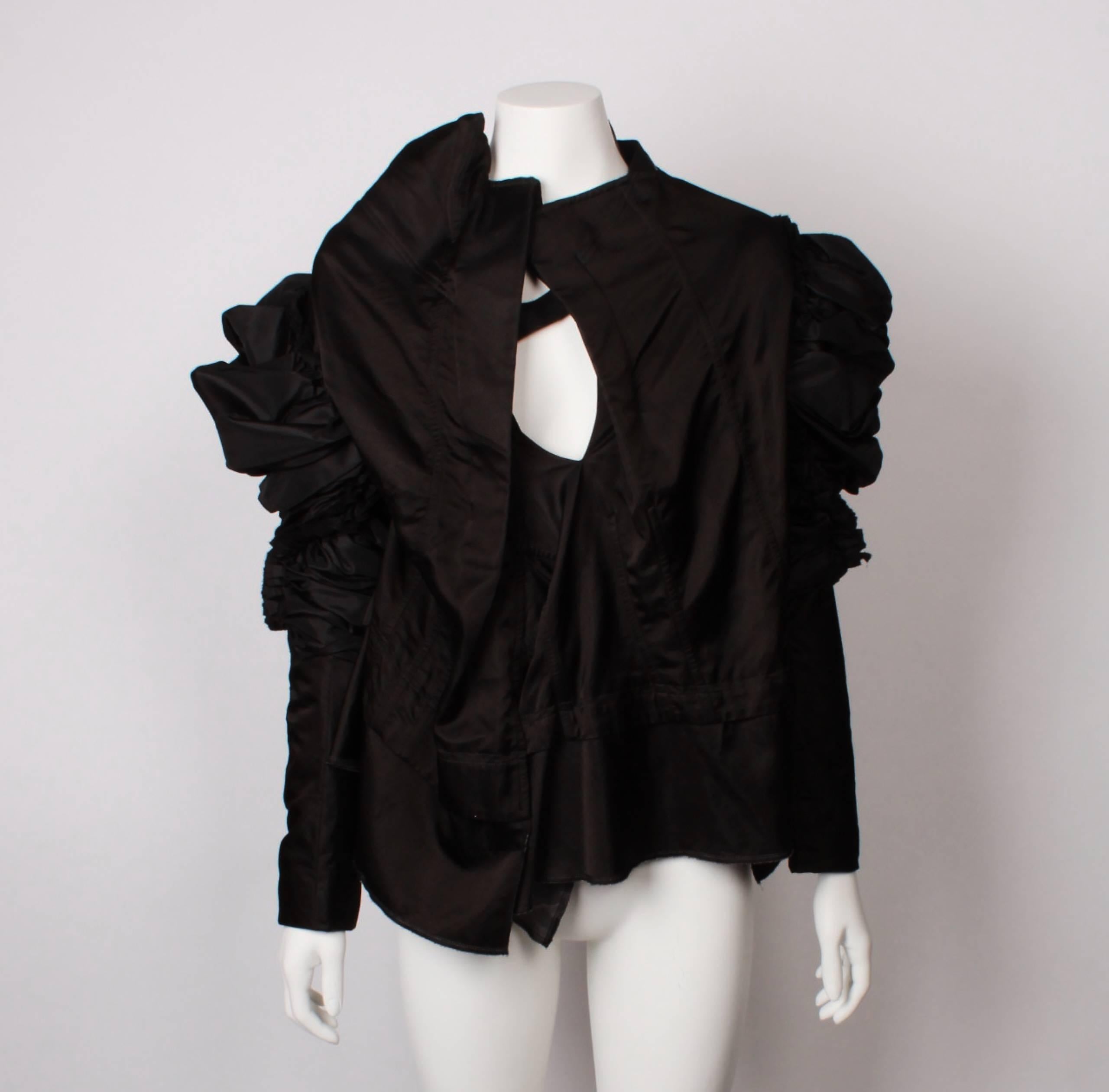 Black Comme des Garcons Ruffled and Gathered Asymmetric Top 