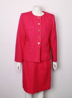 Yves Saint Laurent Variation Orchid Pink Jacquard Suit Ensemble, 1980s