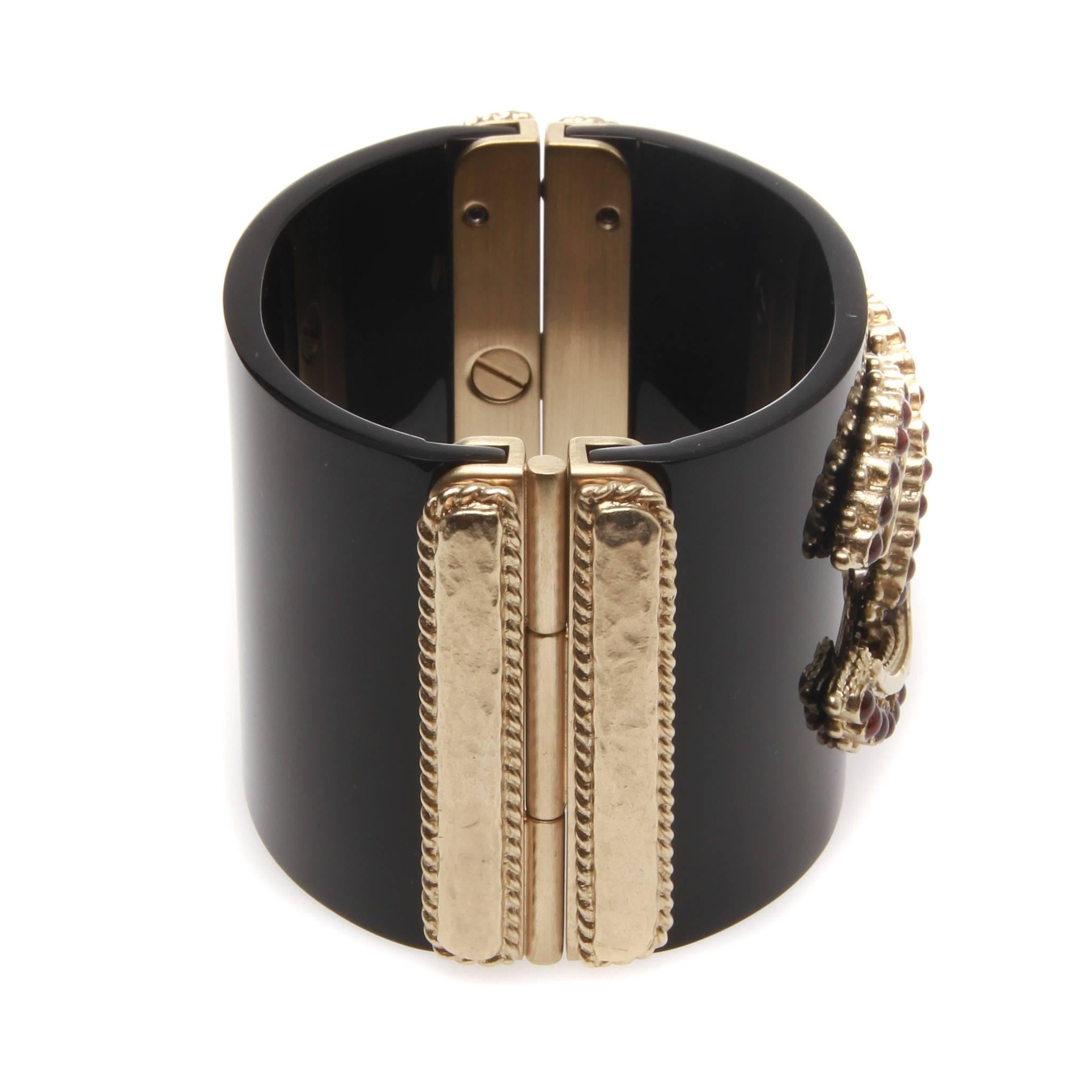 Women's 	Chanel Black Resin and Mauve Glass Cuff GHW