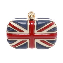 Alexander McQueen Blue Velvet Britannia Skull Box Clutch For Sale