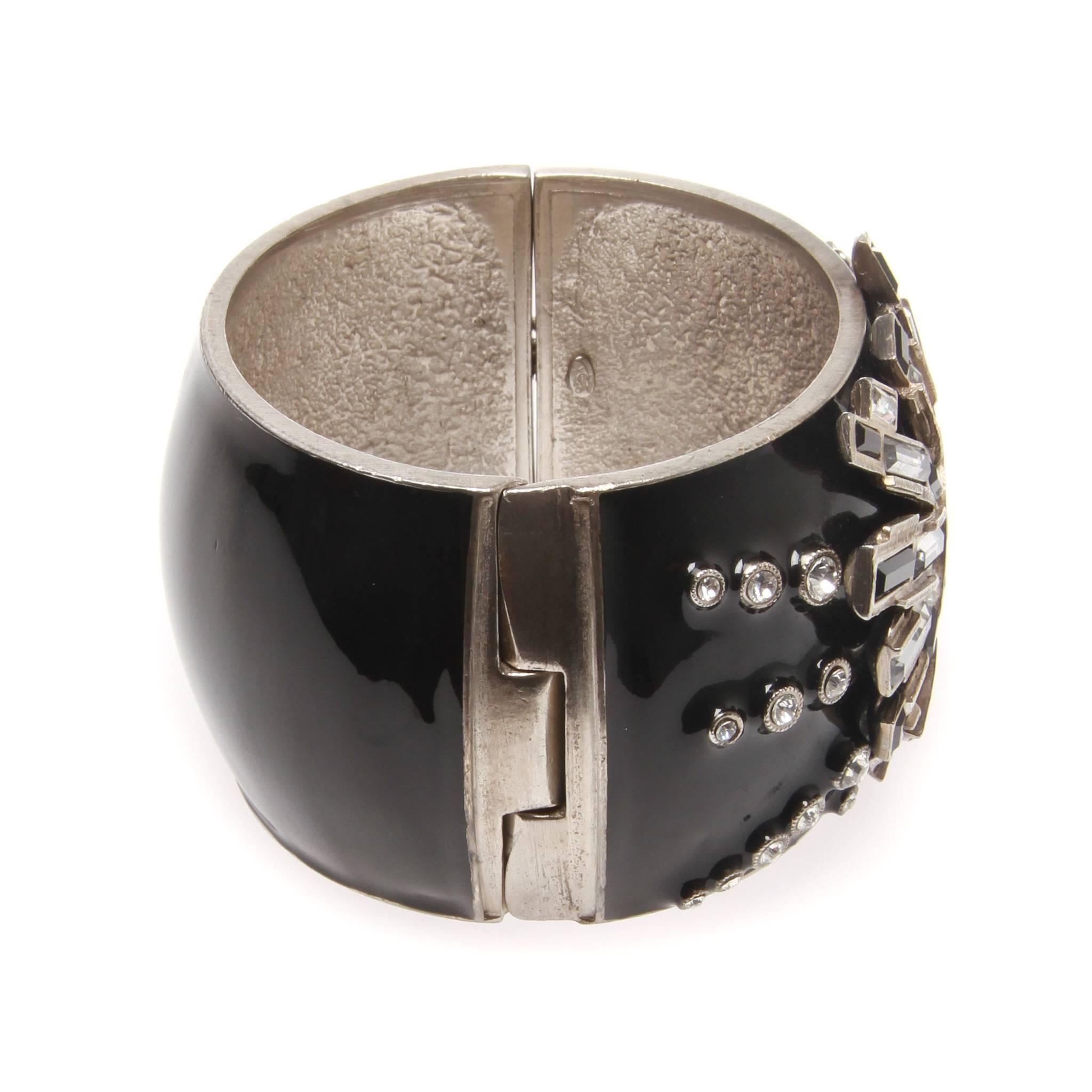 Chanel Starburst Black Enamel and Crystal Cuff  In Excellent Condition In Melbourne, Victoria