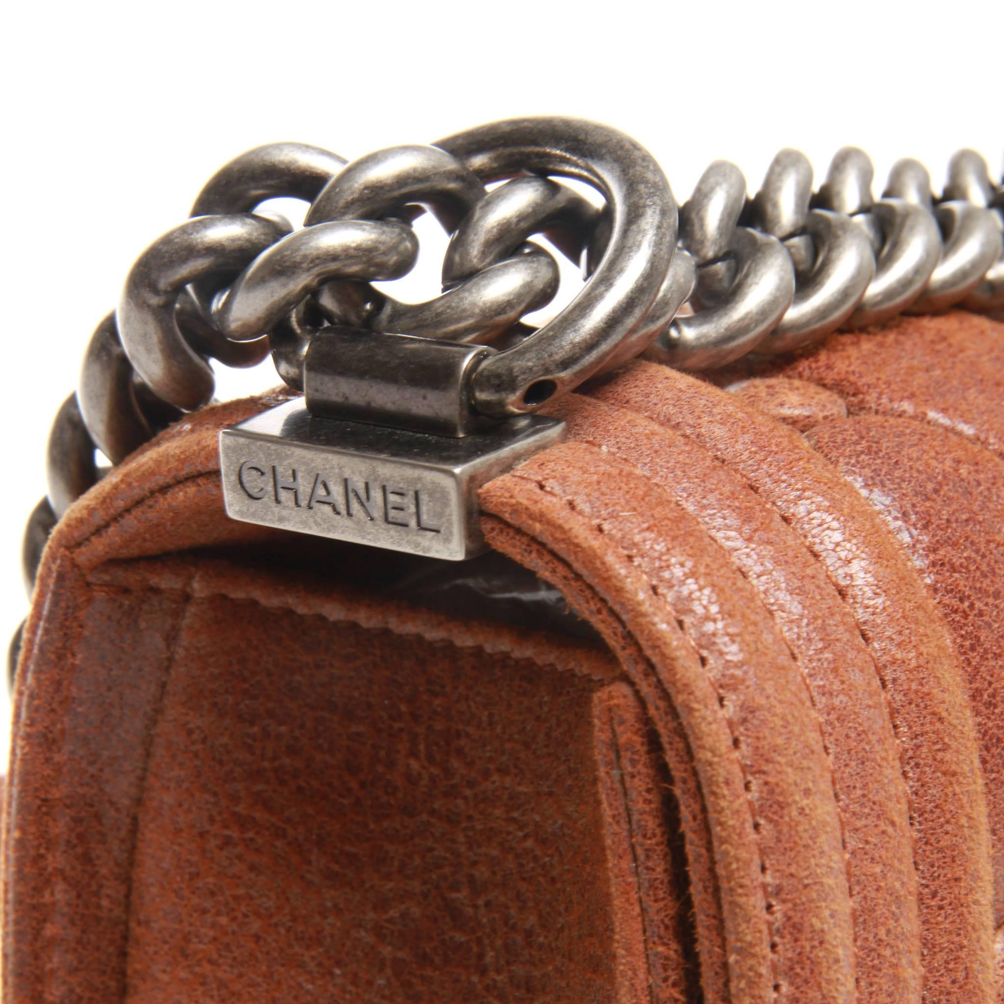 Chanel Chesterfield Brown Nubuck Leather Small Boy Bag In Excellent Condition In Melbourne, Victoria