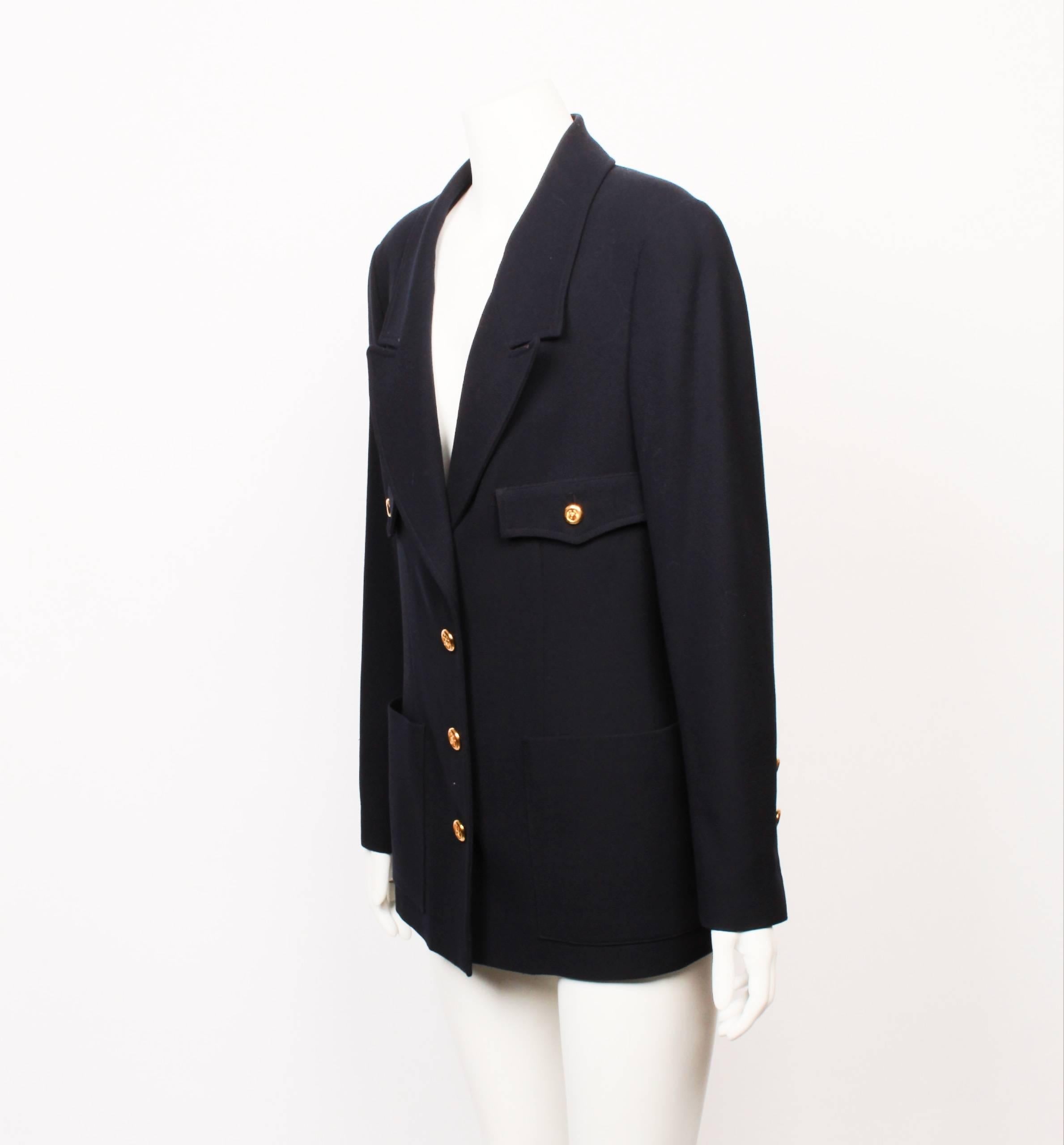 Black Chanel navy blue single breasted Blazer, 1990s 