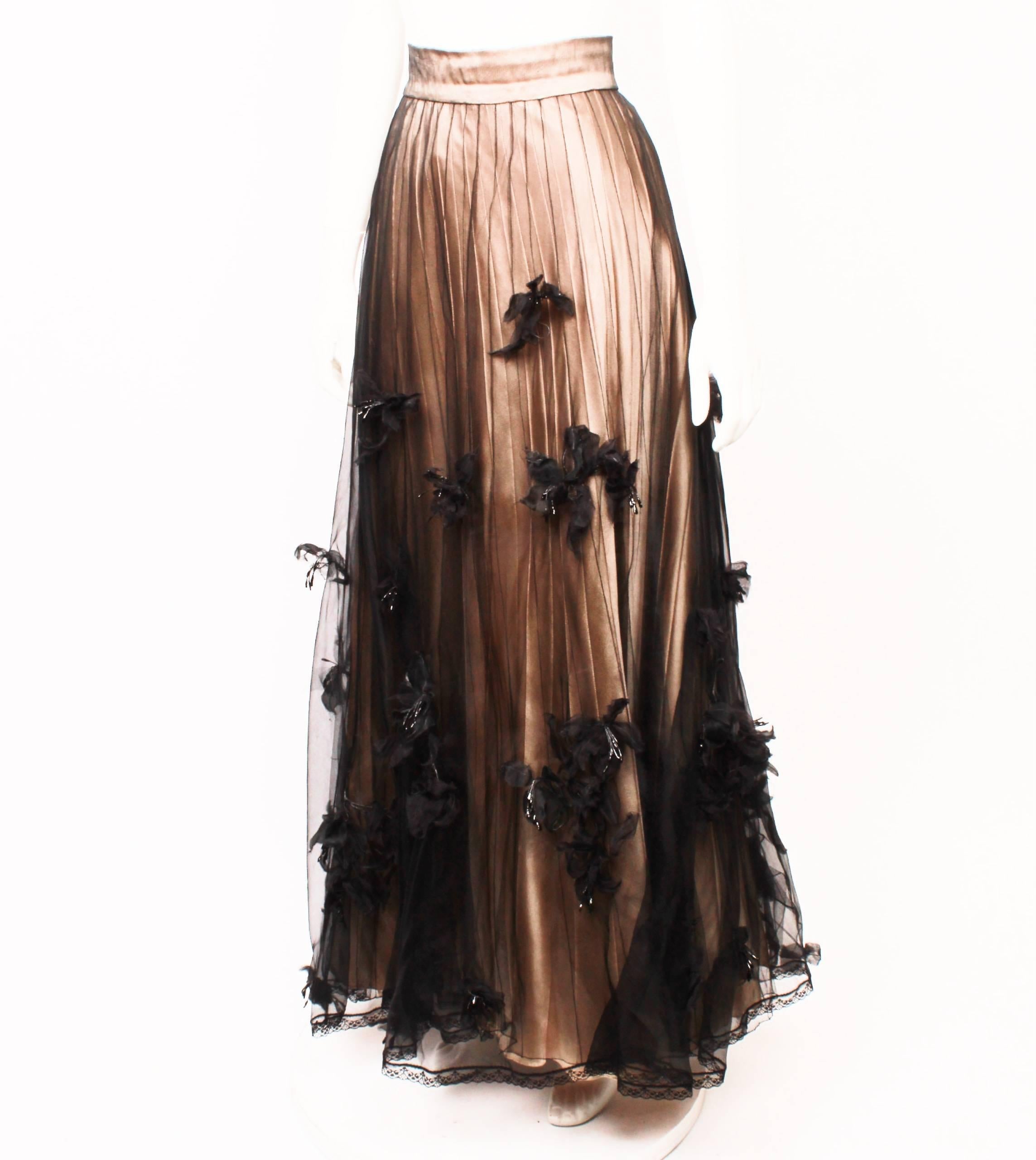 Chanel Sheer Evening Skirt with Silk Flowers In Good Condition In Melbourne, Victoria
