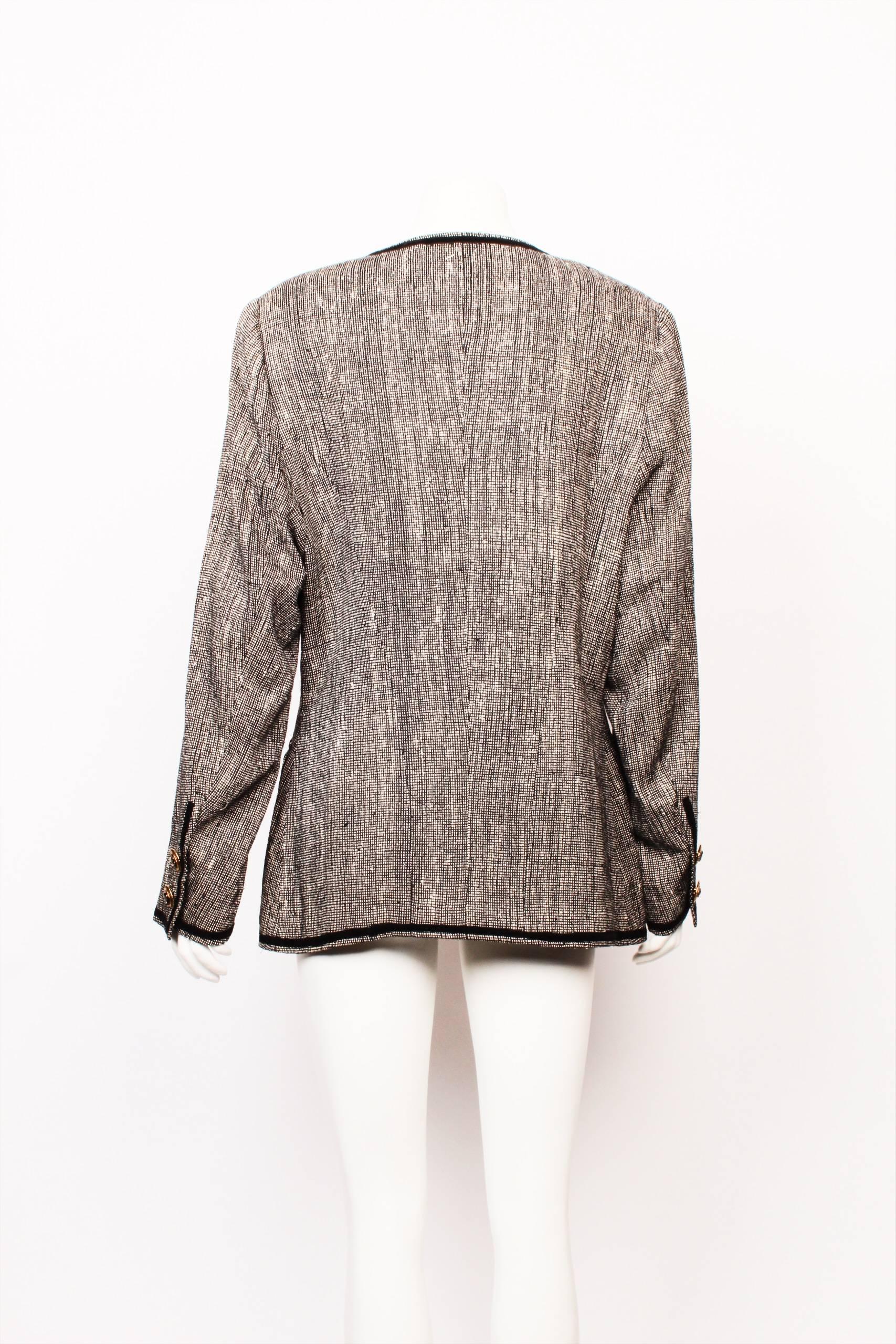 Gray Chanel Back and White Tweed Jacket For Sale