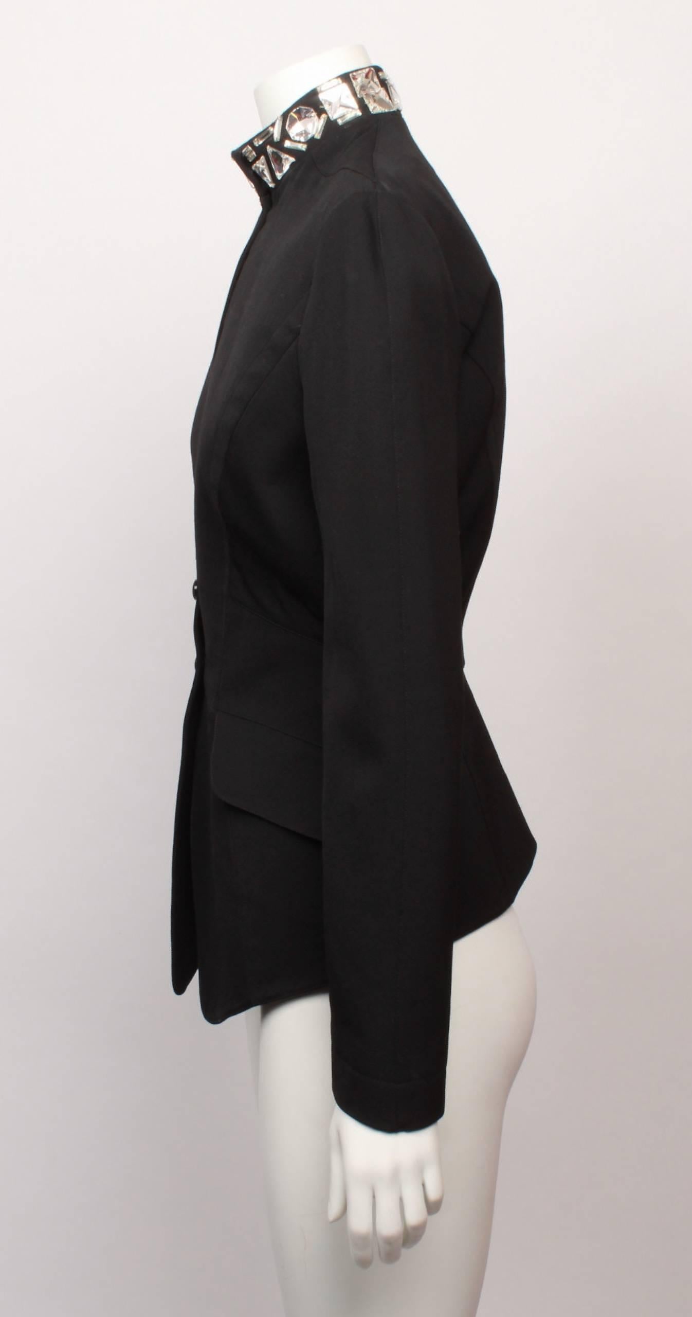 Thierry Mugler  Fitted  Black Jacket with  Jewelled Crystal Collar In Good Condition In Melbourne, Victoria