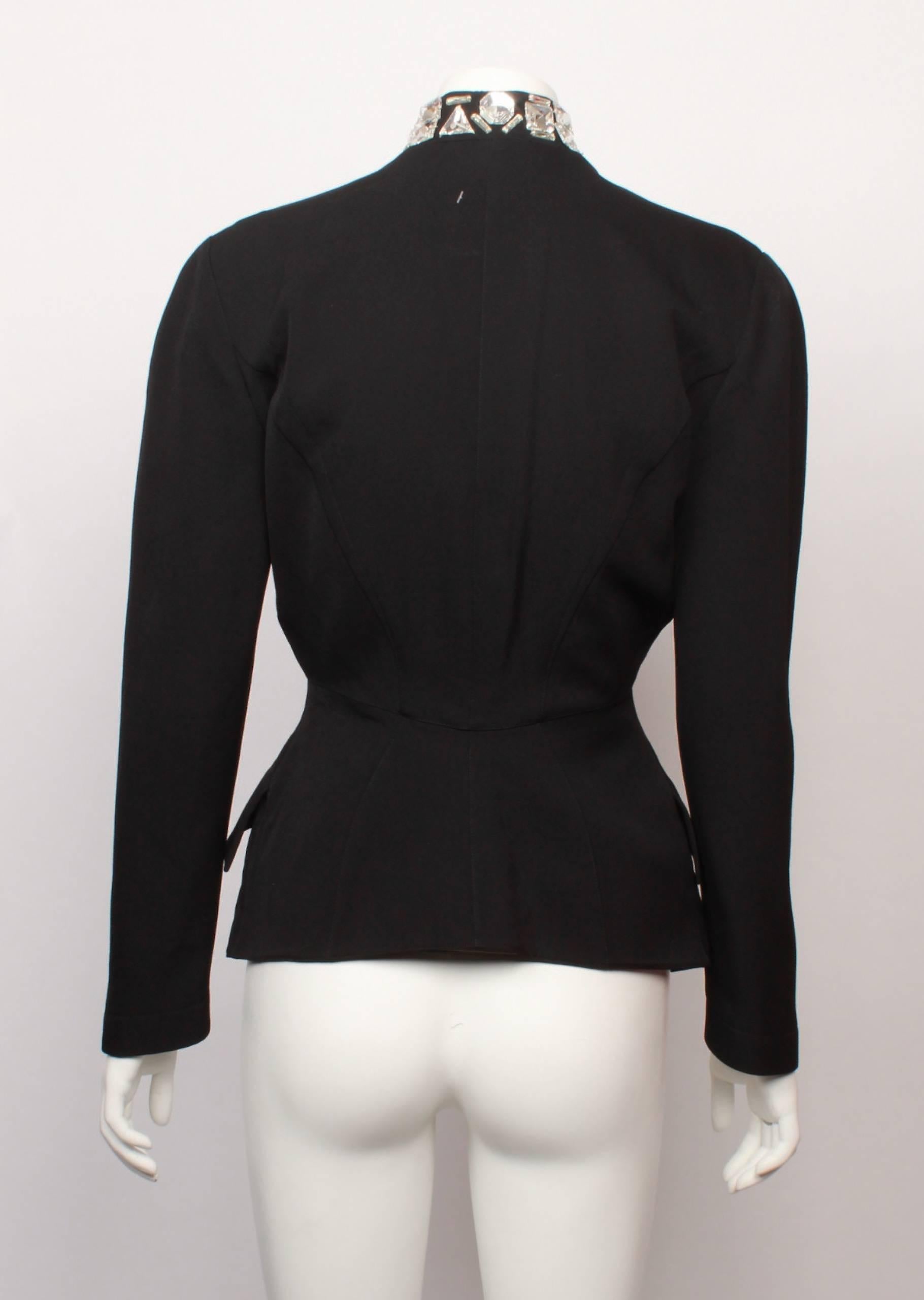 Women's Thierry Mugler  Fitted  Black Jacket with  Jewelled Crystal Collar