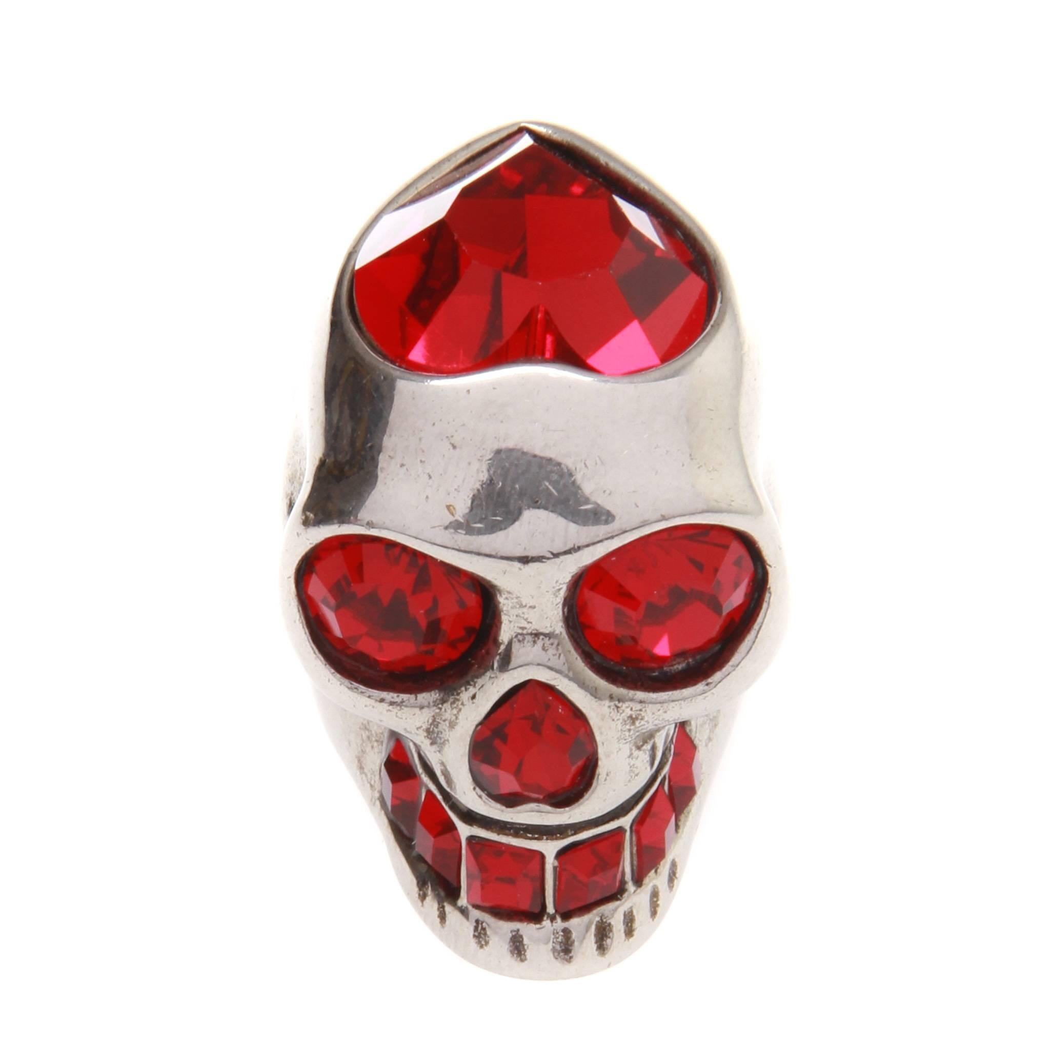 Alexander McQueen Ruby Red Crystal Skull Ring