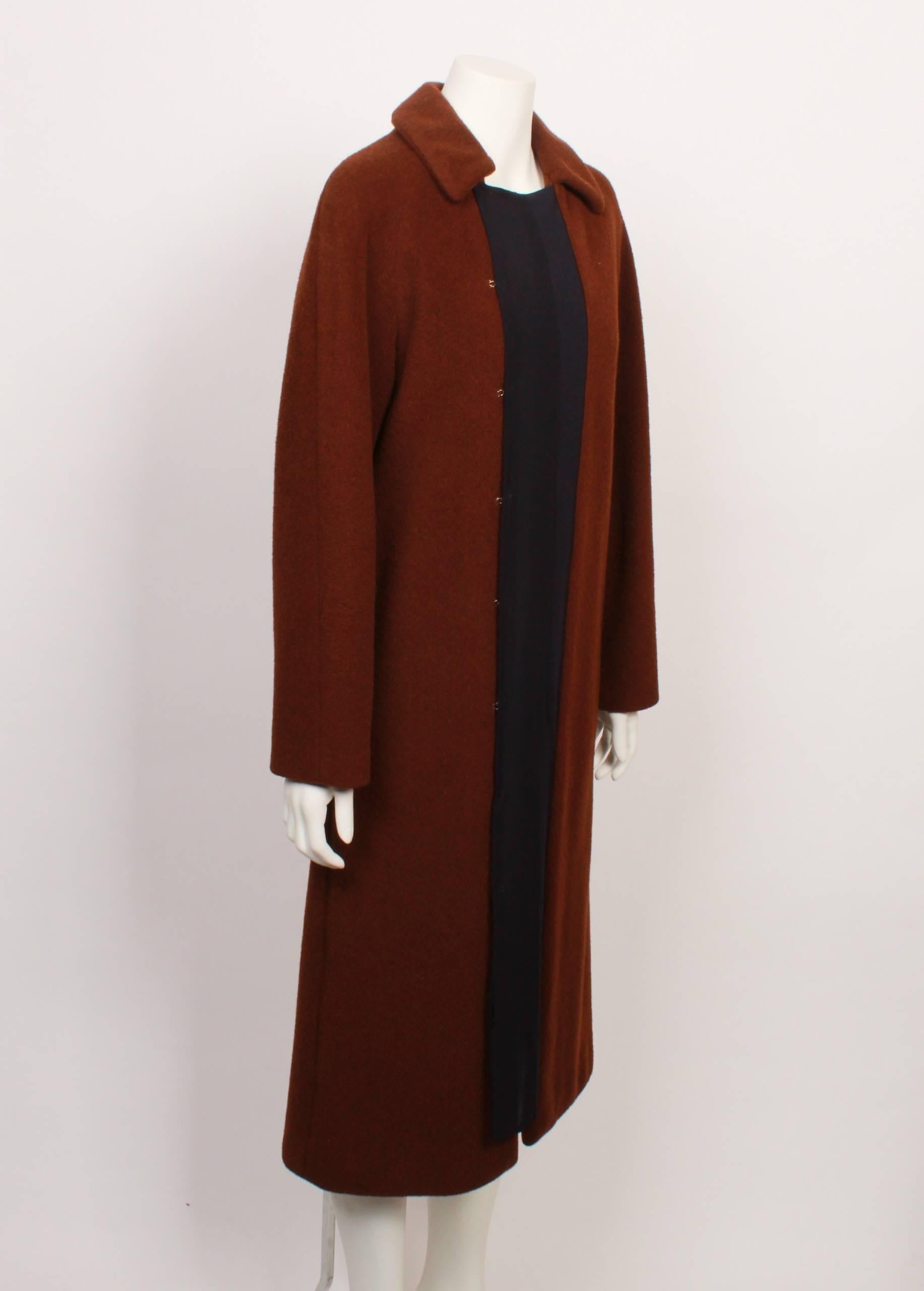 Brown Wool Winter Coat with sheer black pane down front. 