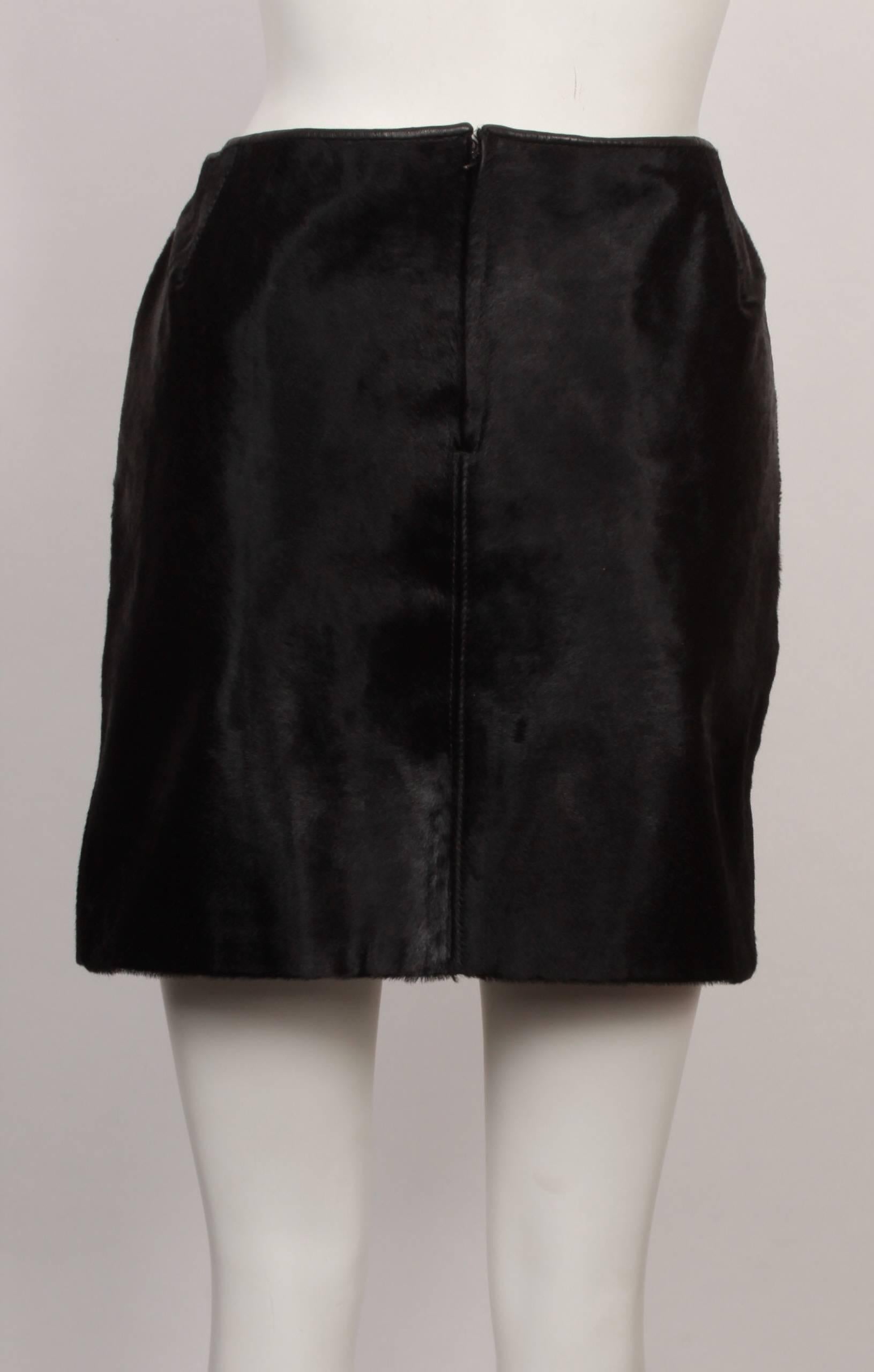 Dolce & Gabbana Black Pony Hair Leather Mini Skirt In Good Condition For Sale In Melbourne, Victoria