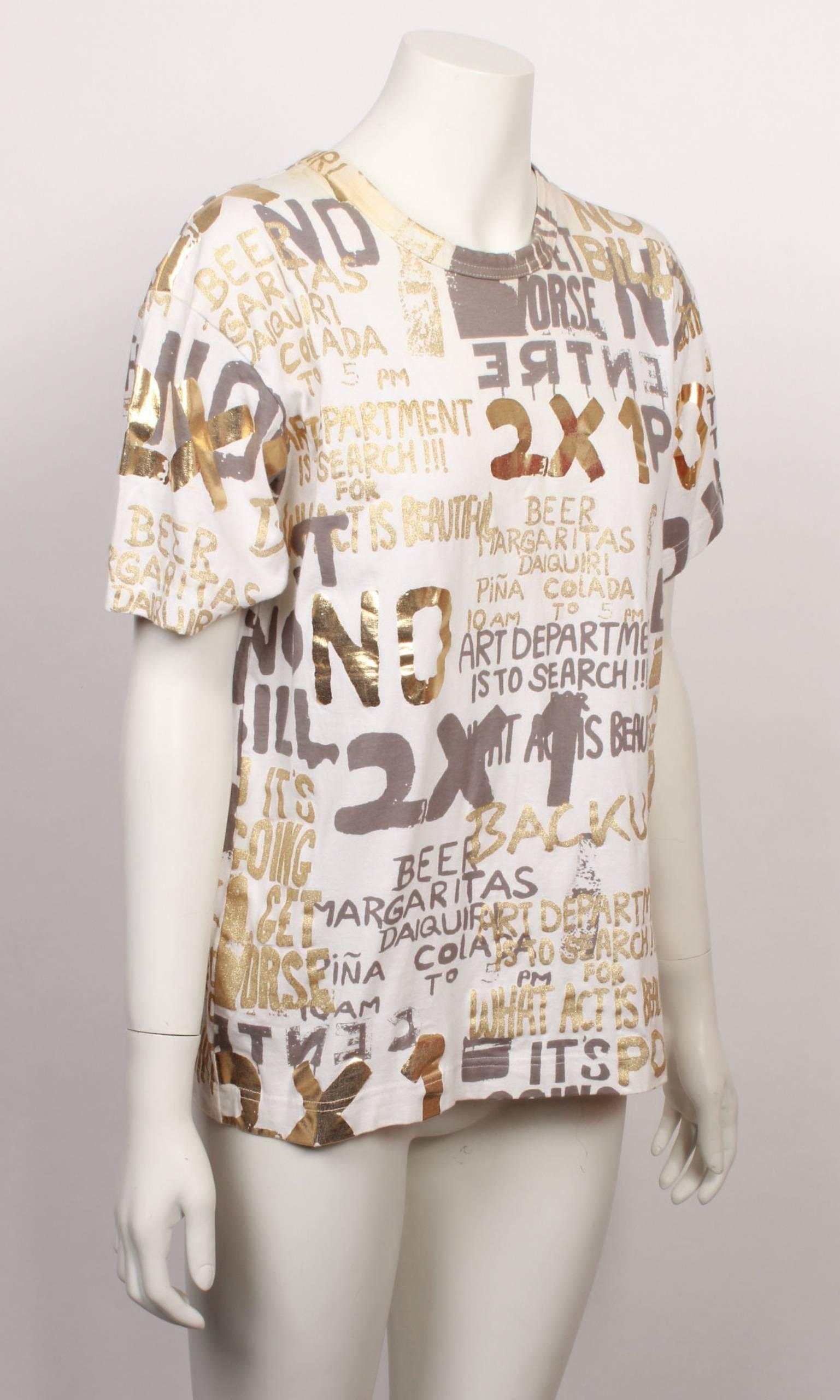 Beige Comme Des Garcons Foil Transfer Printed T-shirt