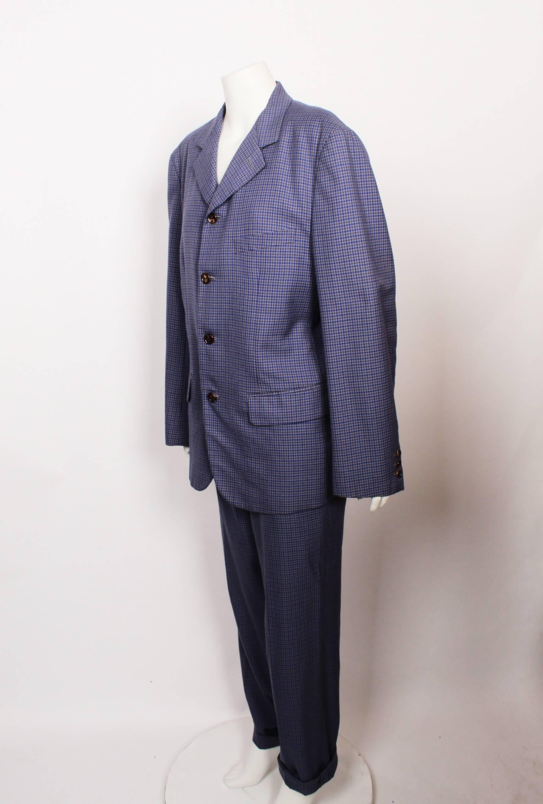 Blue and  Grey Check, Comme Des Garcons Homme Plus Mens Suit.
Medium Sized Jacket & Pant Suit from 1998. 

