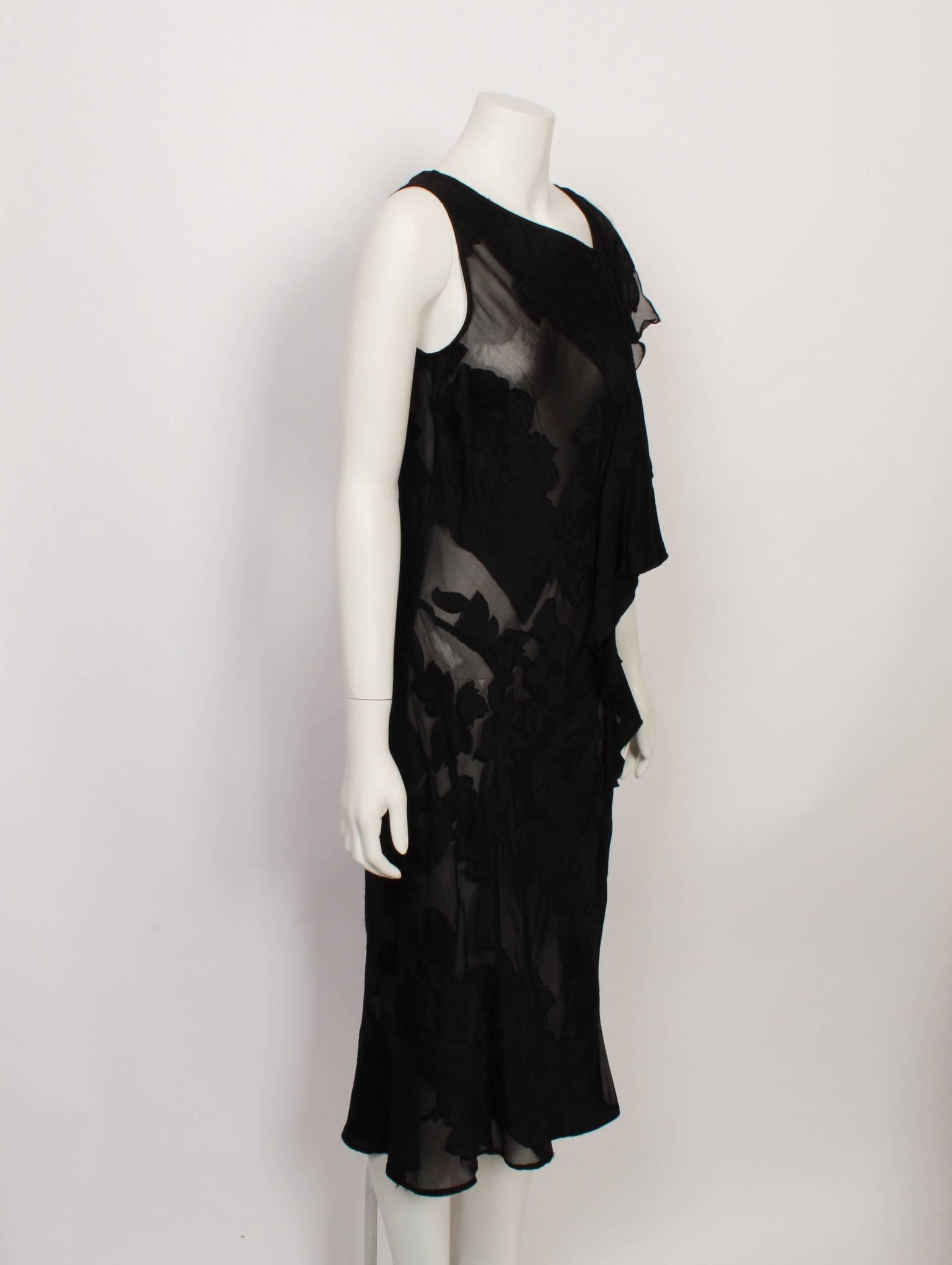 Black Dries Van Noten Floral Burn Out Bias Cut Dress For Sale