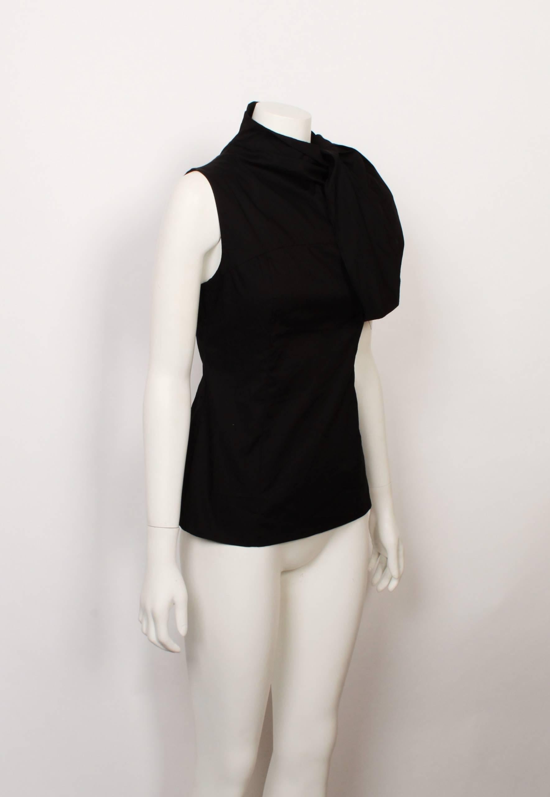 Prada black cotton sleeveless Cravat Top In Good Condition In Melbourne, Victoria
