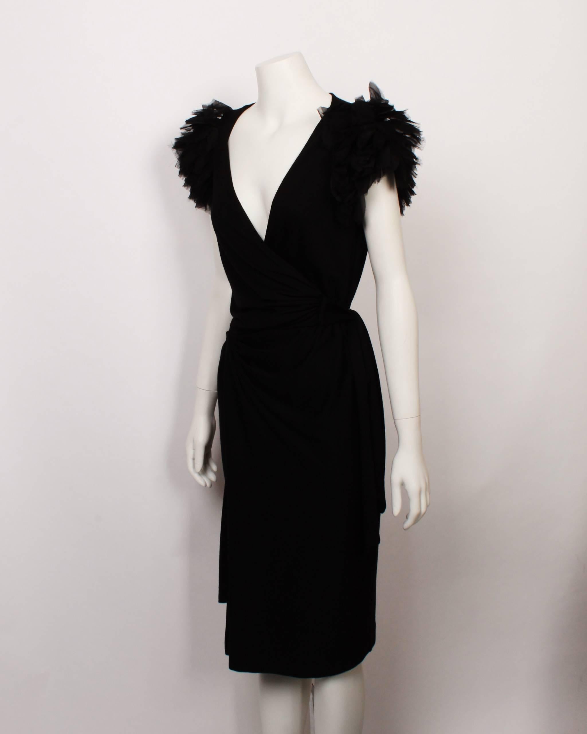 Black Diane Von Furstenberg Jersey Wrap Dress With Petal Sleeves