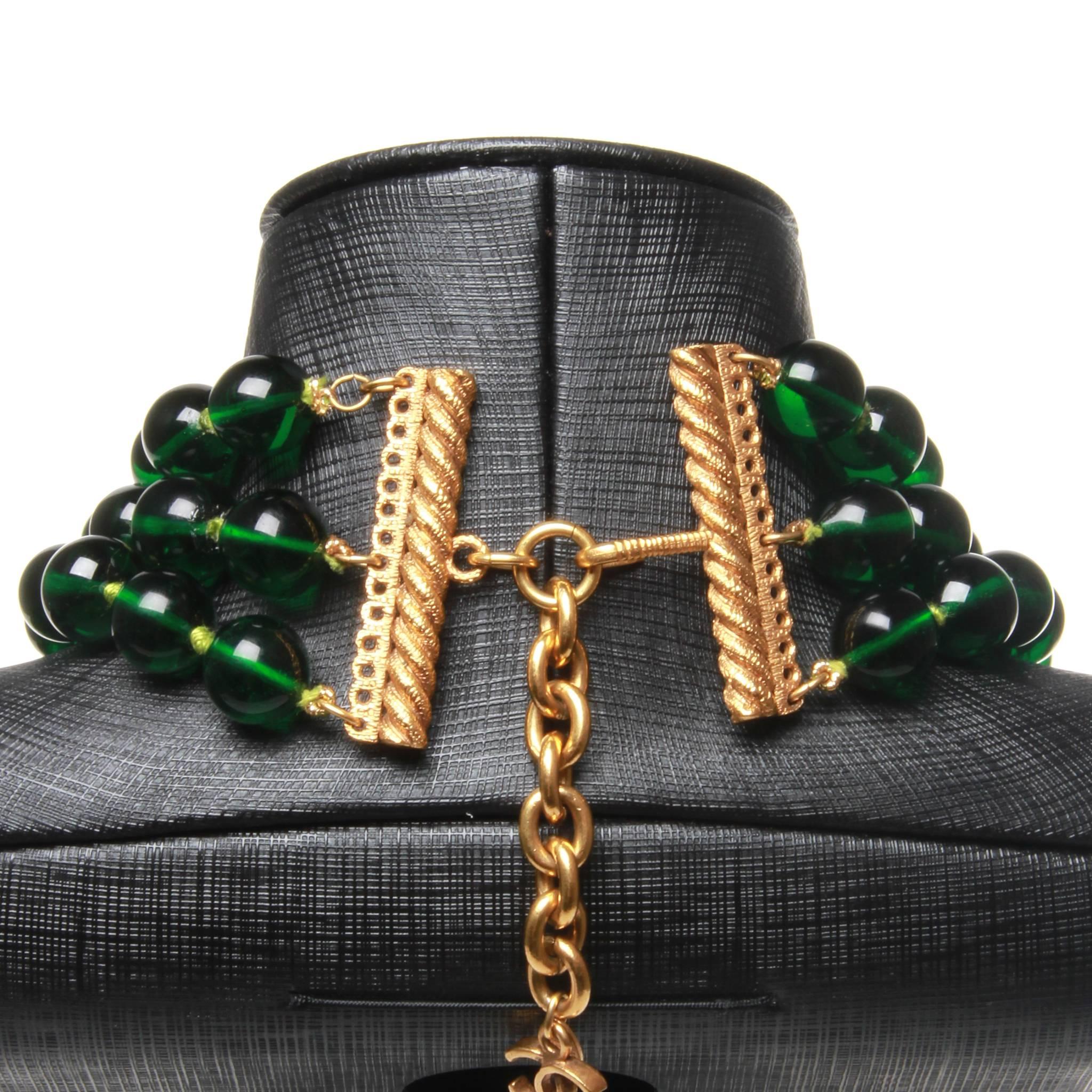 	Chanel vintage large green necklace with brooch x4 green giproix stones In Good Condition In Melbourne, Victoria