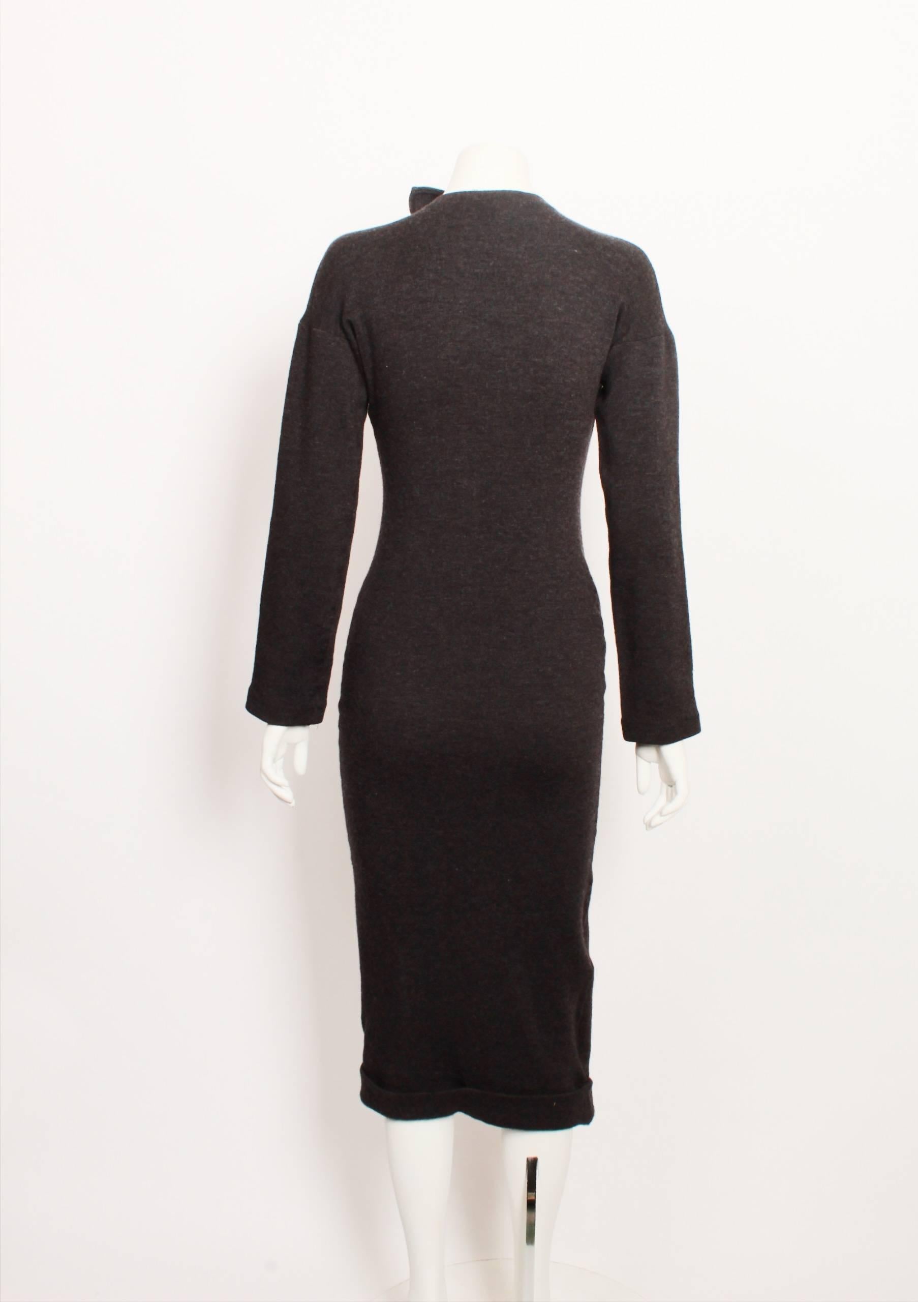 Women's Romeo Gigli Charcoal Wool Jersey Body Con Sheath Dress For Sale