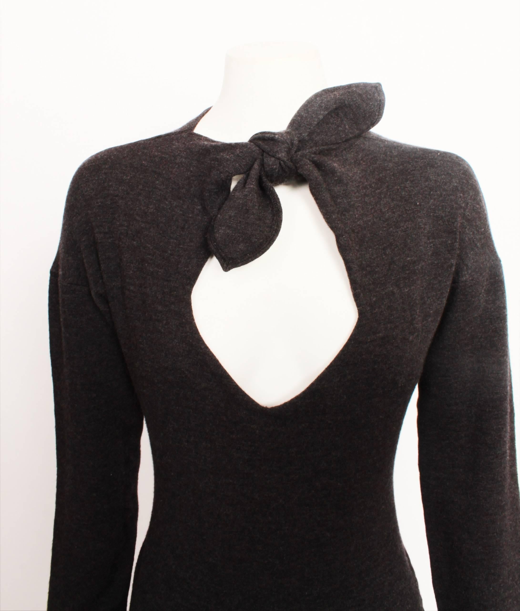 Romeo Gigli Charcoal Wool Jersey Body Con Sheath Dress In Good Condition For Sale In Melbourne, Victoria