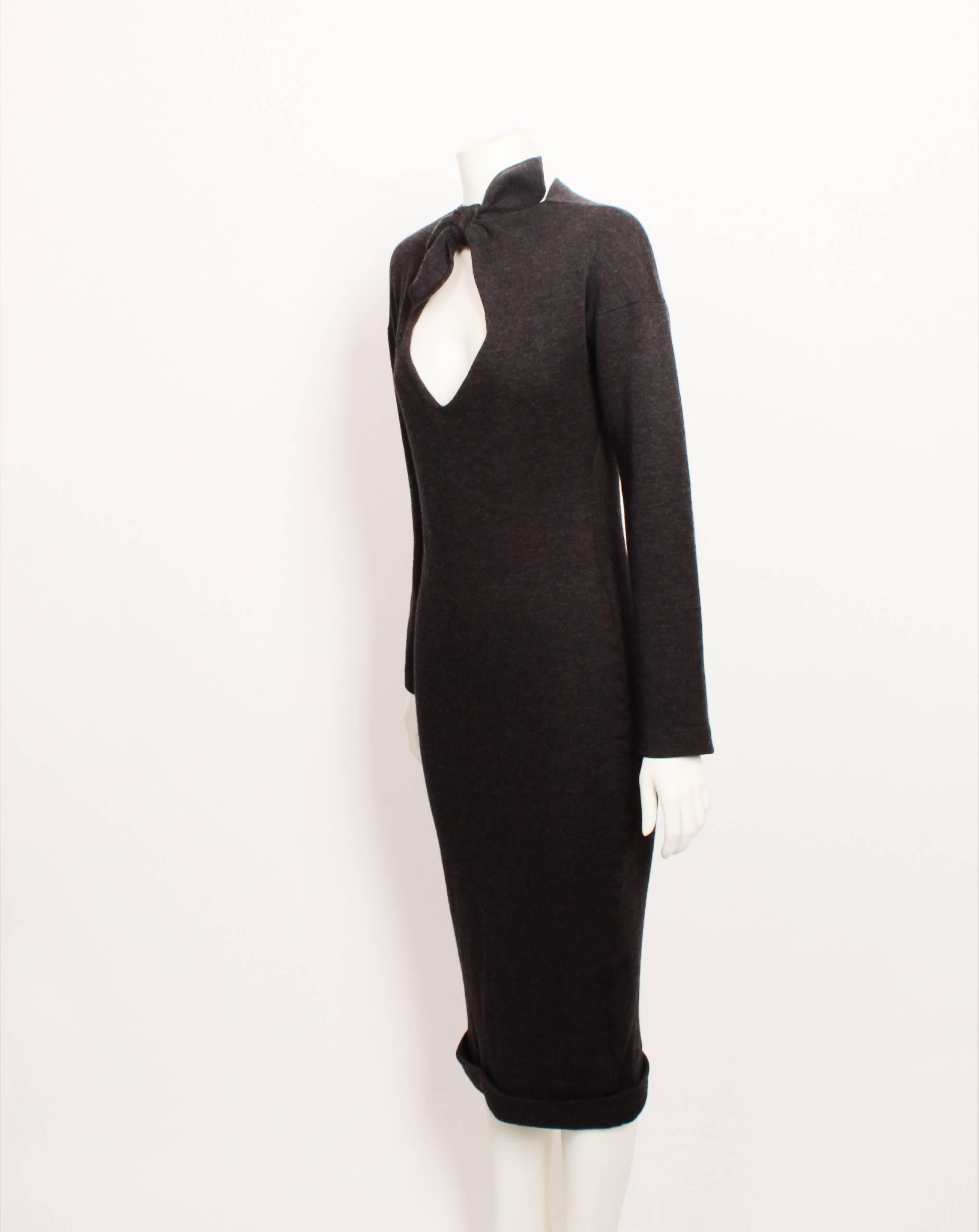 Black Romeo Gigli Charcoal Wool Jersey Body Con Sheath Dress For Sale