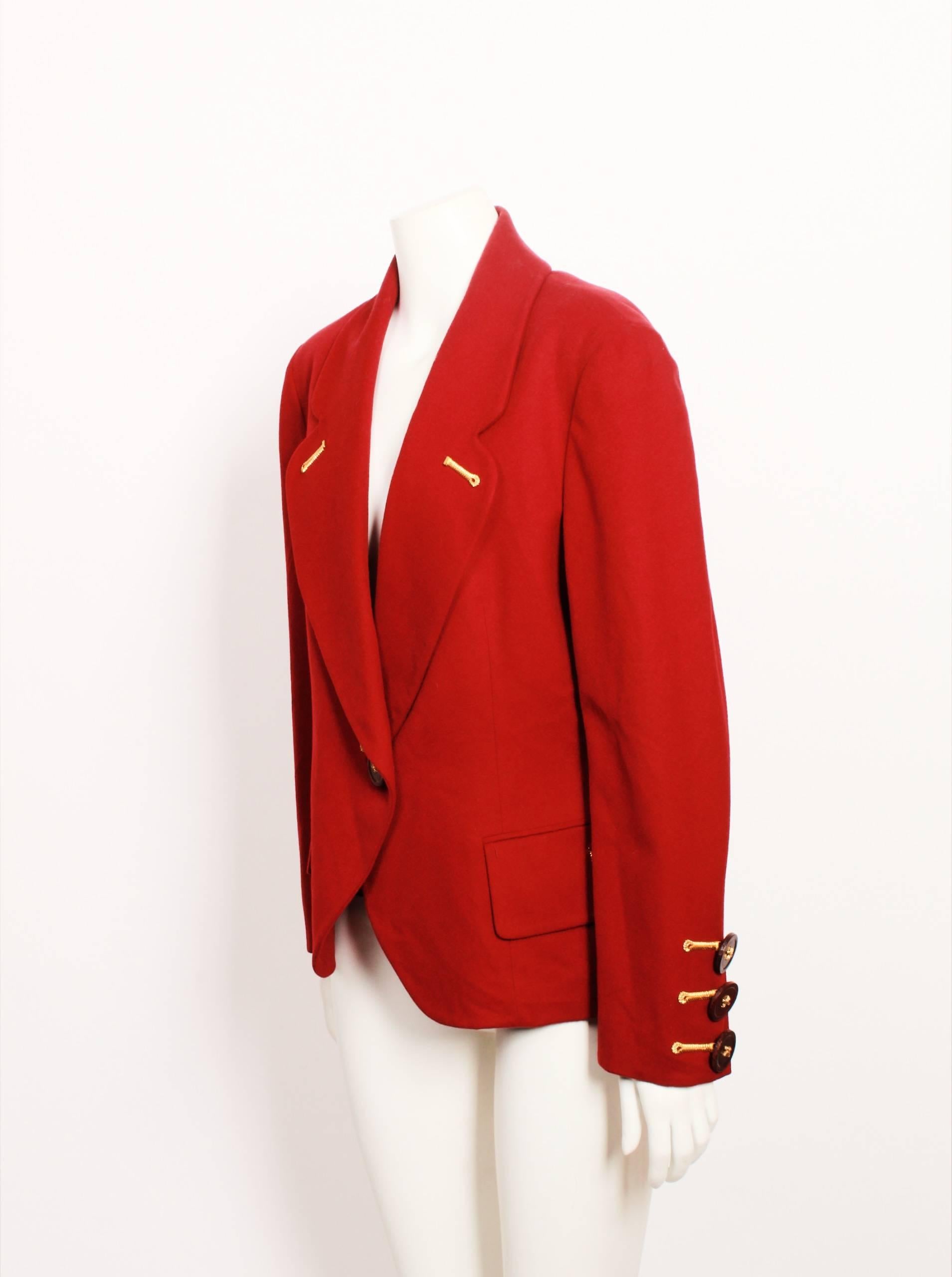 Red Gianfranco Ferre Rust Wool Cashmere Blazer With Gold Embellishment