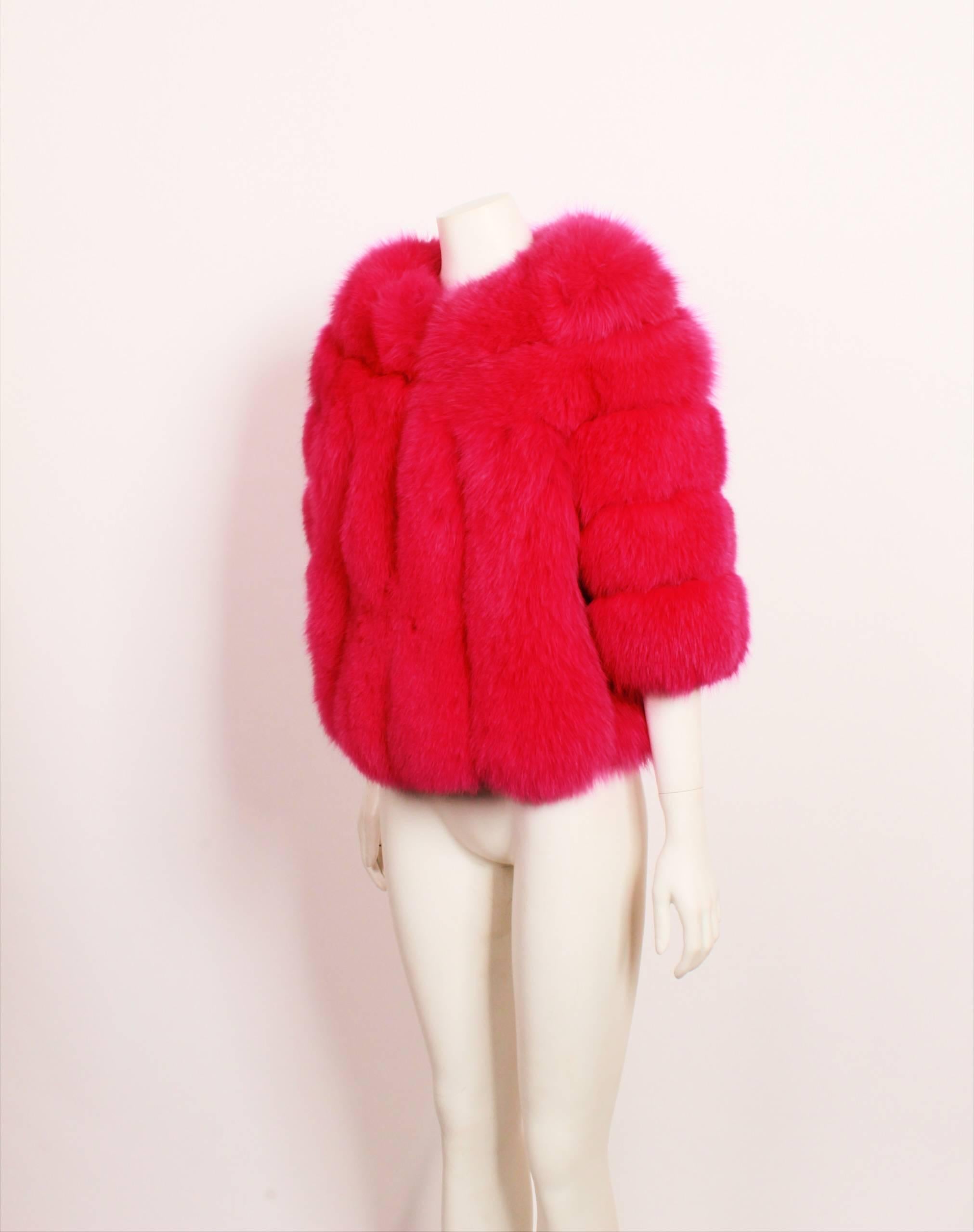 Pink Fox Fur Jacket In New Condition In Melbourne, Victoria
