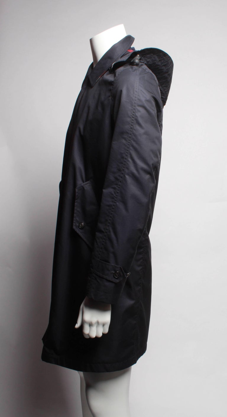 Burberry Detachable Hood Cotton Blend Navy Car Coat For Sale at 1stDibs ...