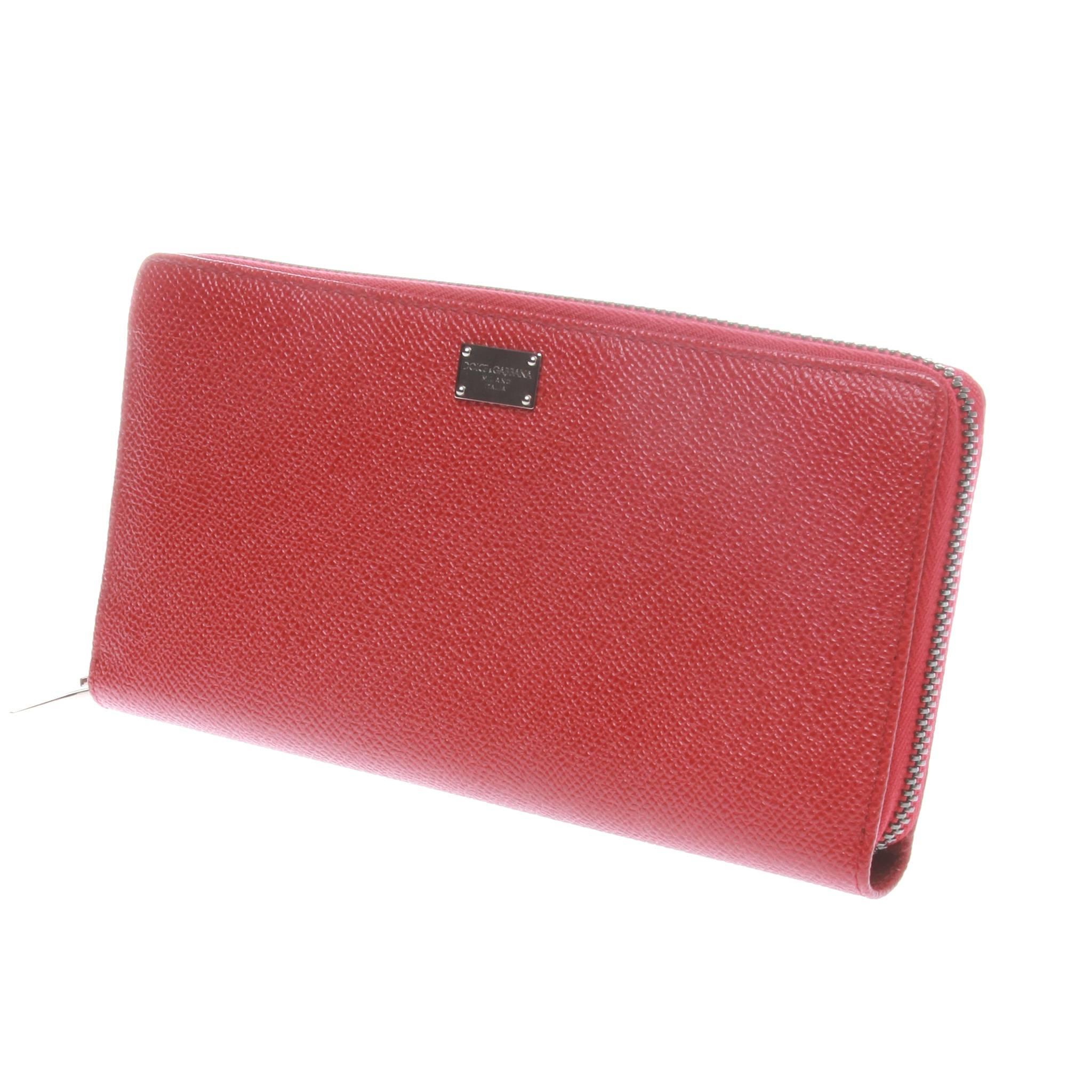 	DOLCE & GABBANA red print zip around leather wallet For Sale