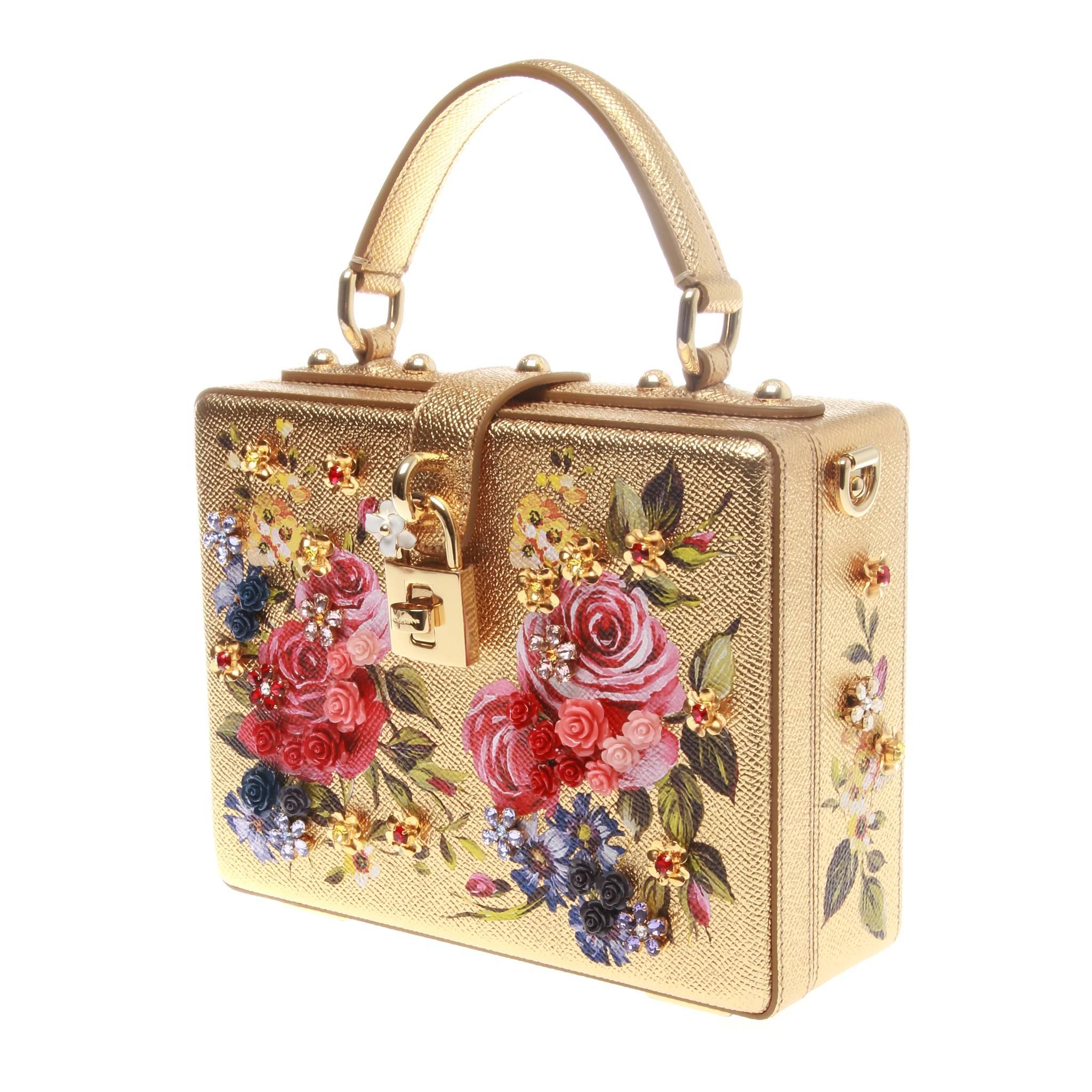 Dolce and Gabbana Gold Metallic Leather Boxy Rose Tote Bag at 1stDibs |  boxy charms