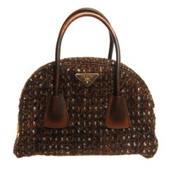 Prada Tessuto Wool Tweed Vitello Bowler Bag