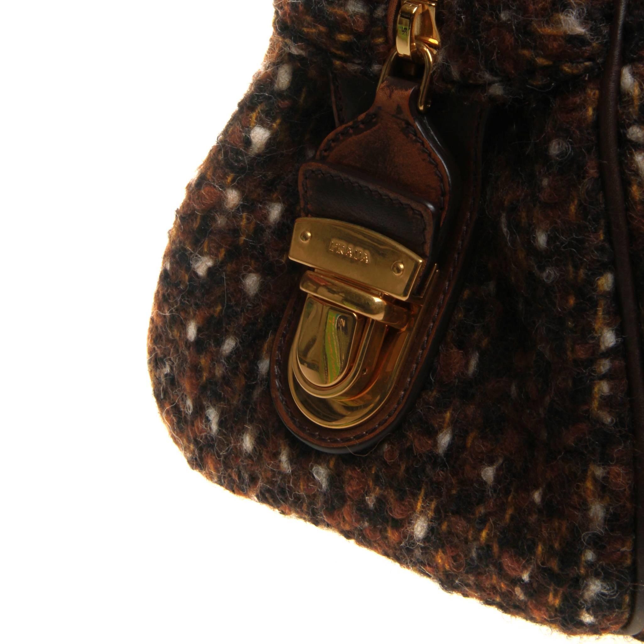 Women's or Men's Prada Tessuto Wool Tweed Vitello Bowler Bag