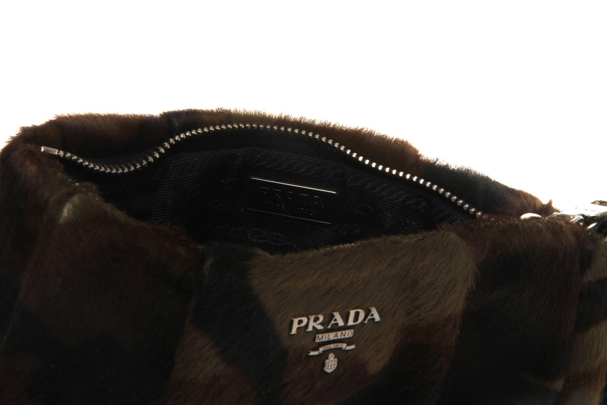 Camouflage Ponyhair Prada Wristlet with Silver-tone Hardware For Sale 2