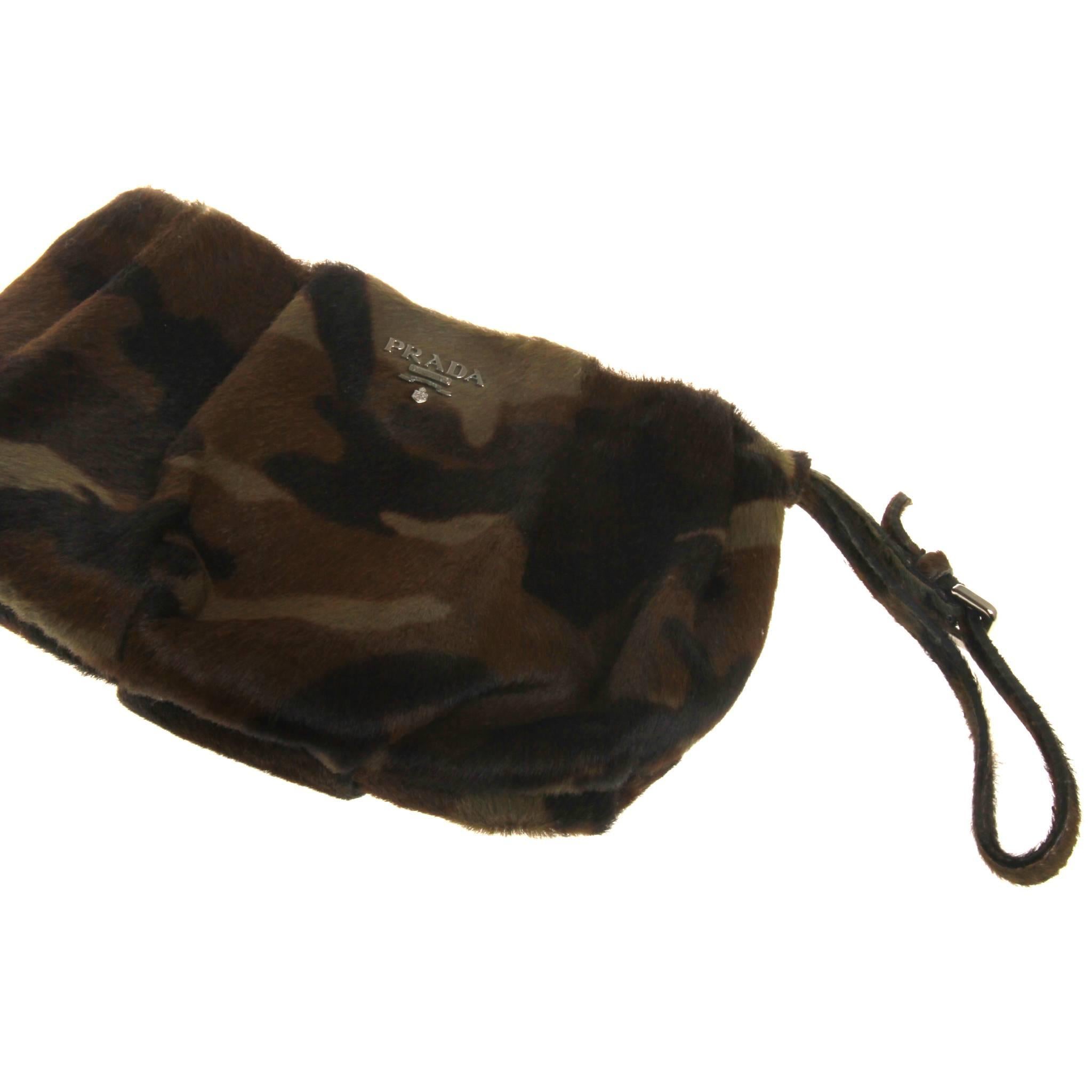 Camouflage Ponyhair Prada Wristlet with Silver-tone Hardware In Good Condition For Sale In Melbourne, Victoria