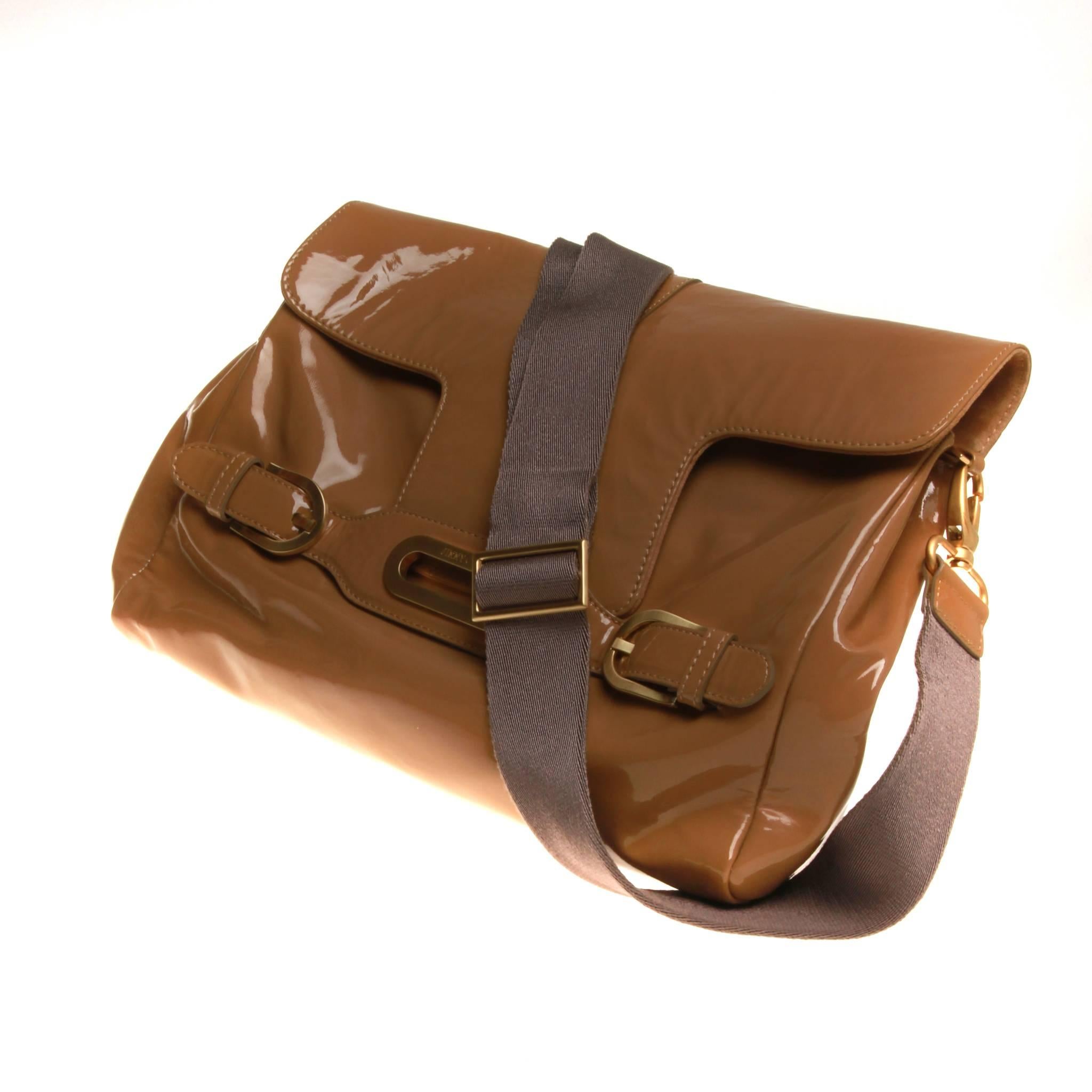 Beige Patent Jimmy Choo Crossbody Handbag In Excellent Condition In Melbourne, Victoria