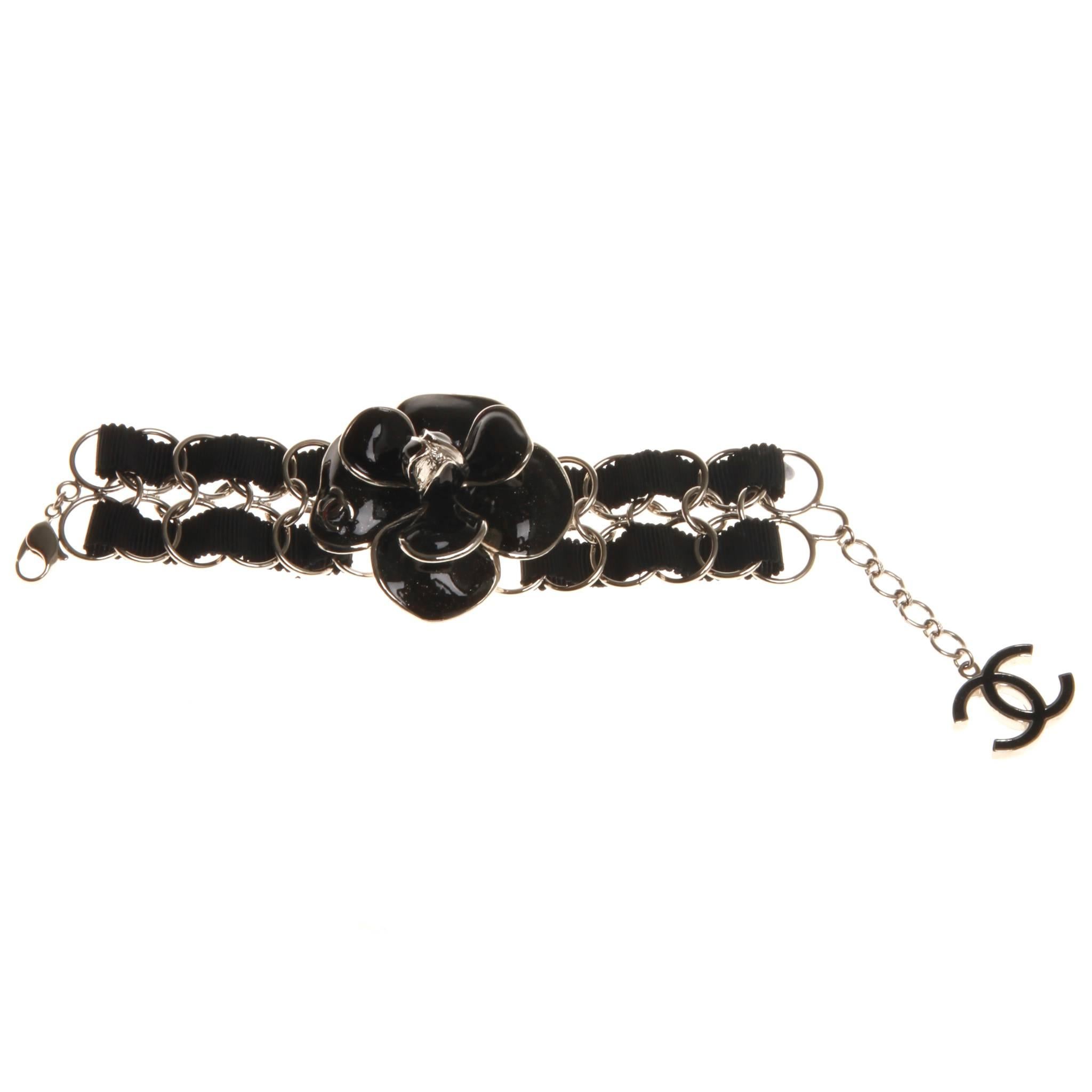 Chanel Black Enamel Camellia Bracelet