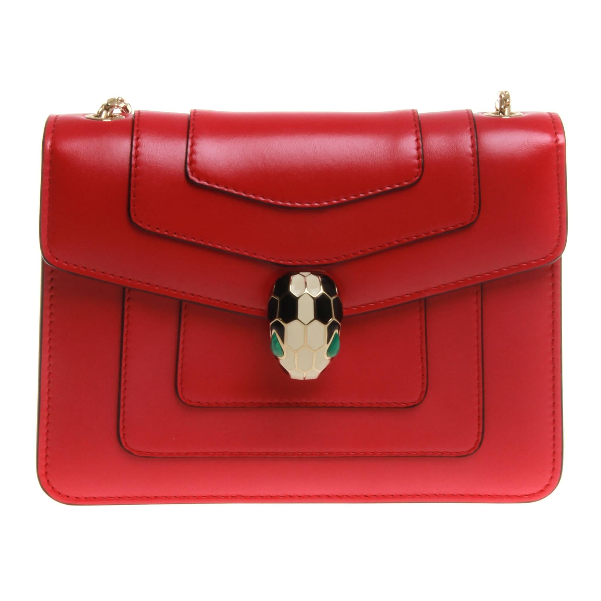 Bulgari Brass gold plated snake head closure bright pink Serpenti Forever bag