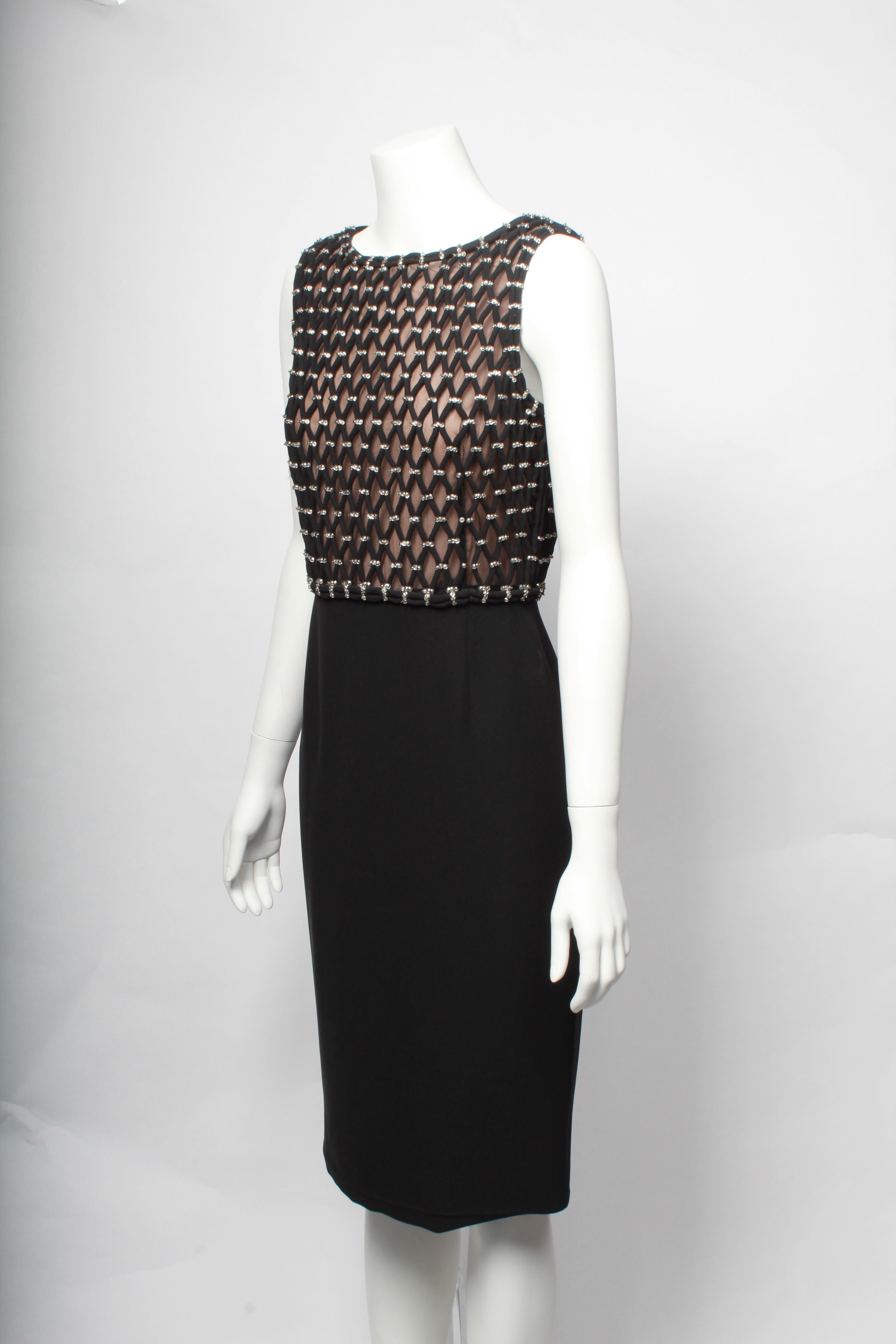 Valentino Spa Cocktail Dress with beaded diamond webbing detailing on the torso and flattering tulip skirt.