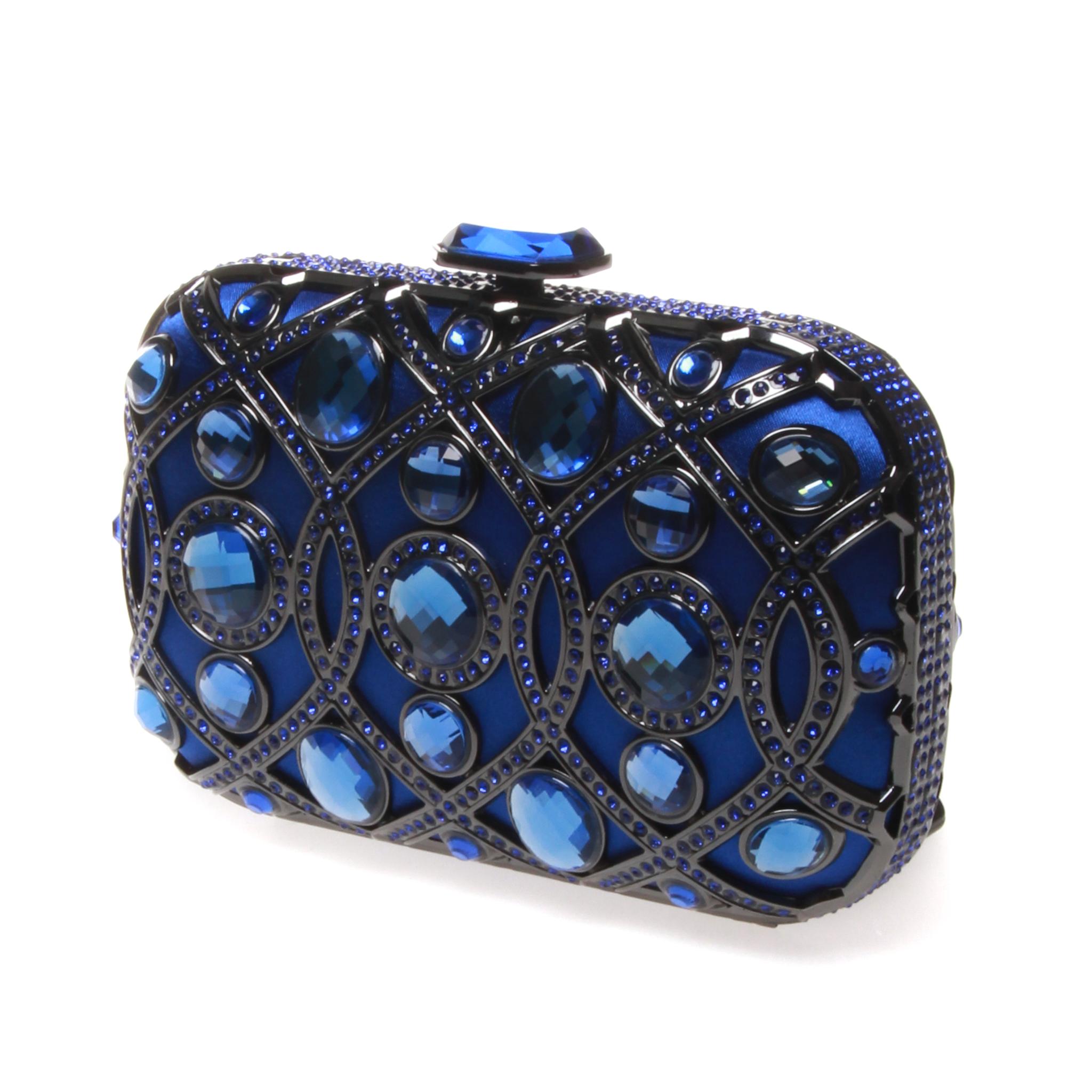 	
Anna Cecere Italian designed Lustrino blue Jewel clutch with chain strap 