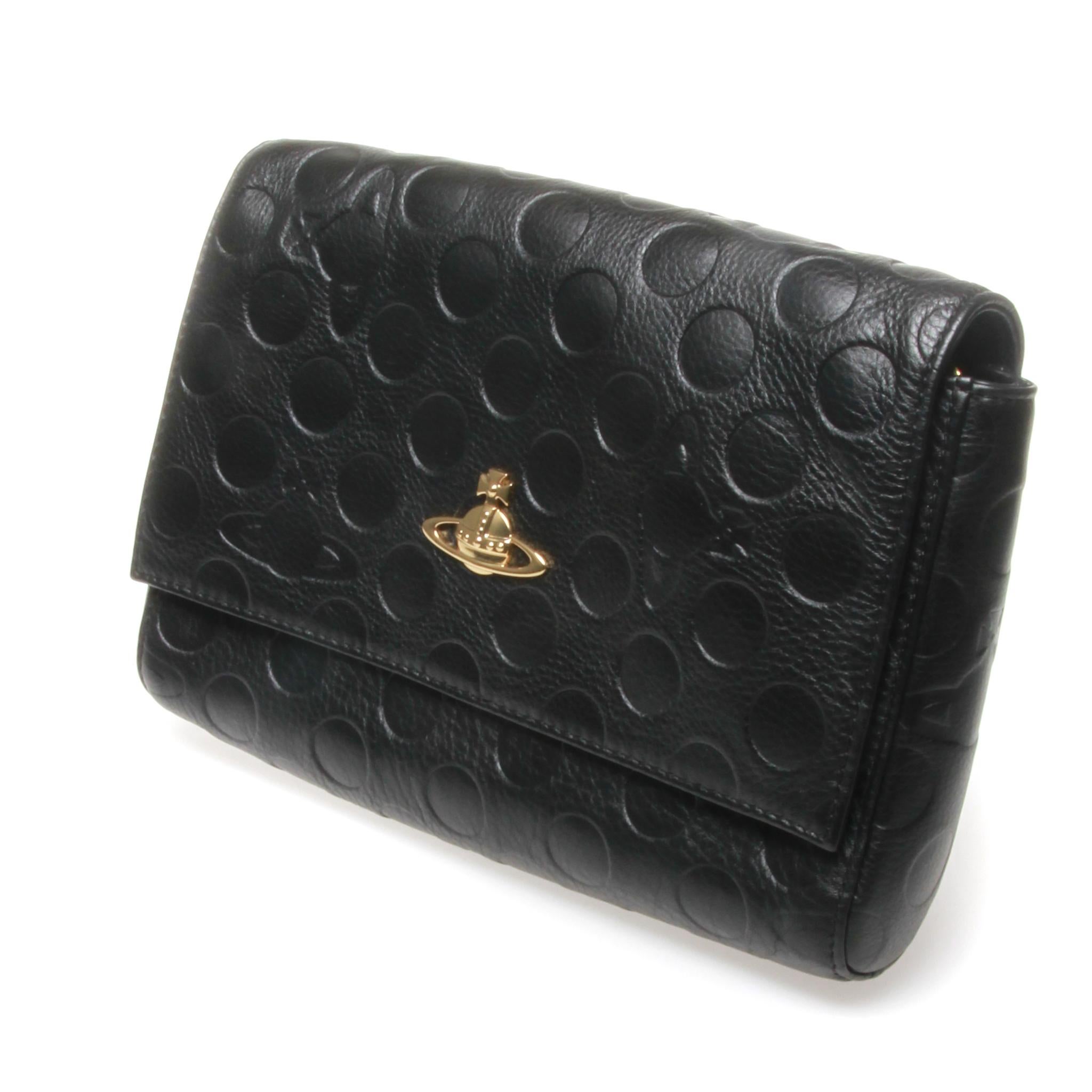 Vivienne Westwood polka dot embossed, black with gold hardware with strap