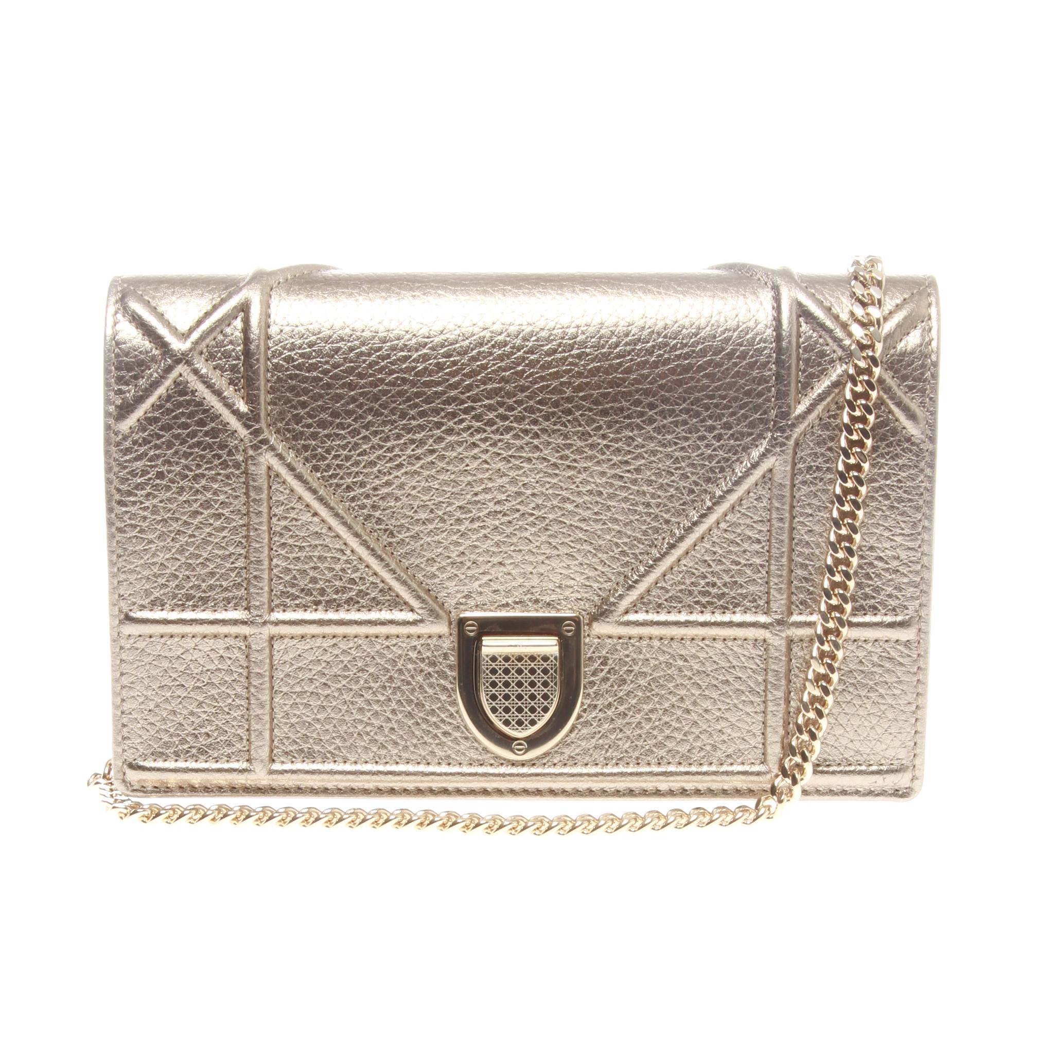 Christian Dior Diorama Wallet on chain pouch in nude grained calfskin