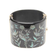 Chanel Black resin mother of pearl bird inlay Cuff bracelet