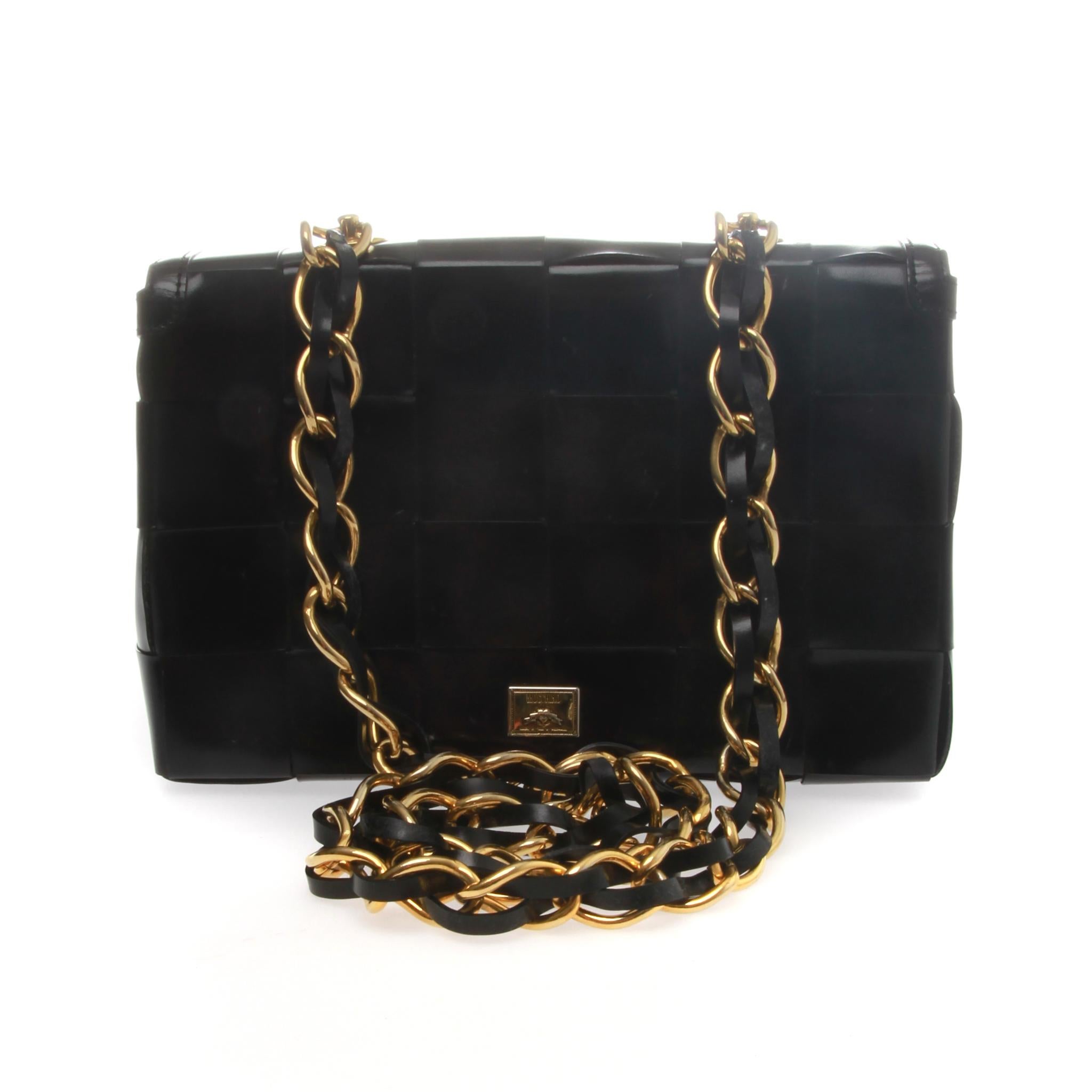Black Moschino Love Moschino Intrecciato Leather Handbag  For Sale