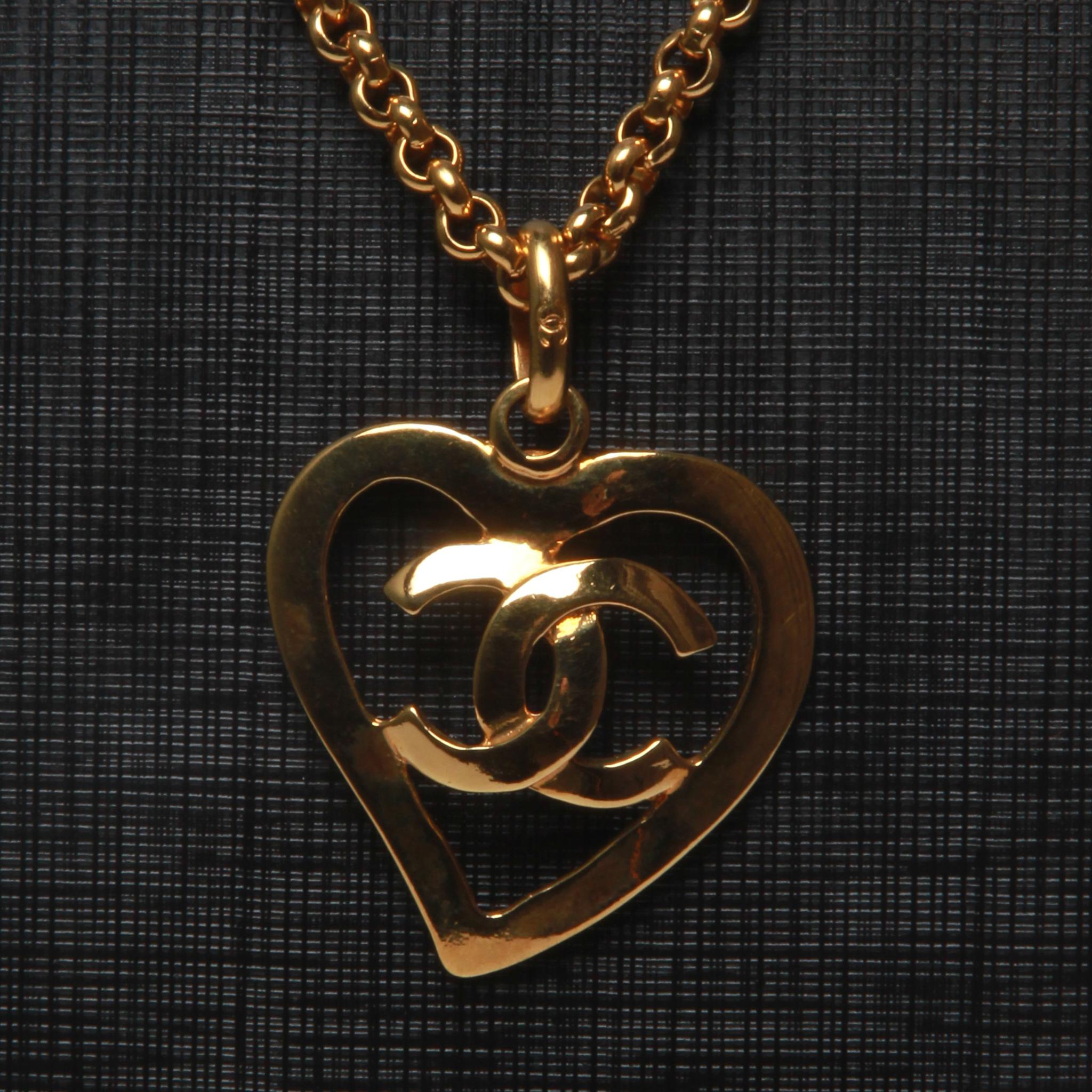 Chanel gold Love Heart Interlocking CC Charm Necklace