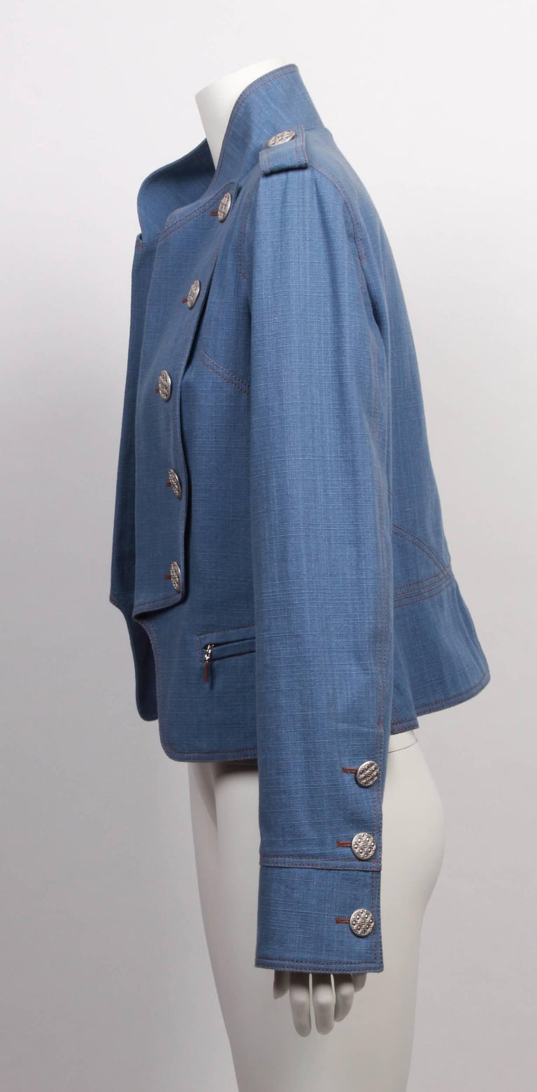 CHANEL Chambray Military Style Cropped Jacket at 1stDibs military