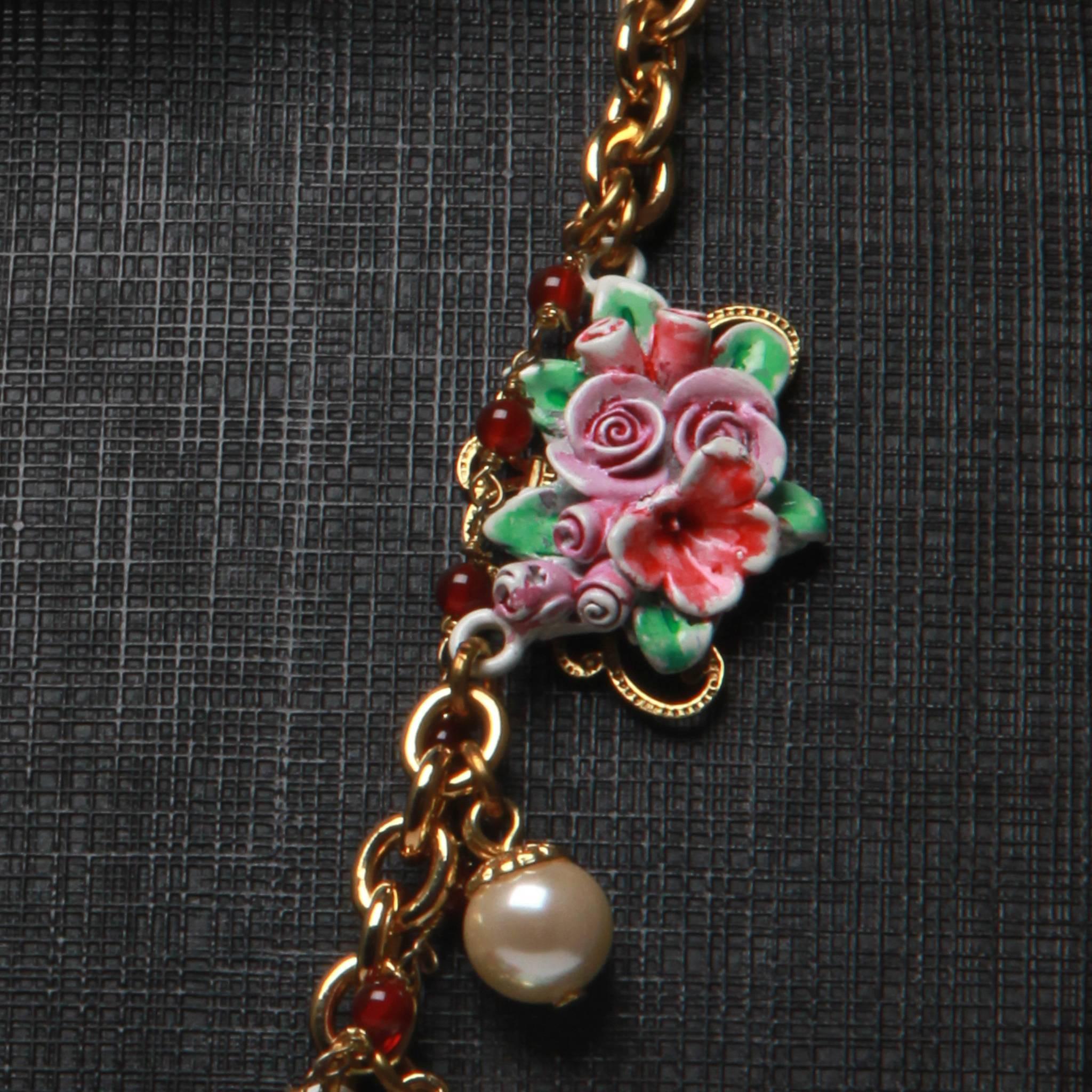 Dolce & Gabbana Sicily inspired Floral Charm Necklace NWT and Box In Excellent Condition For Sale In Melbourne, Victoria