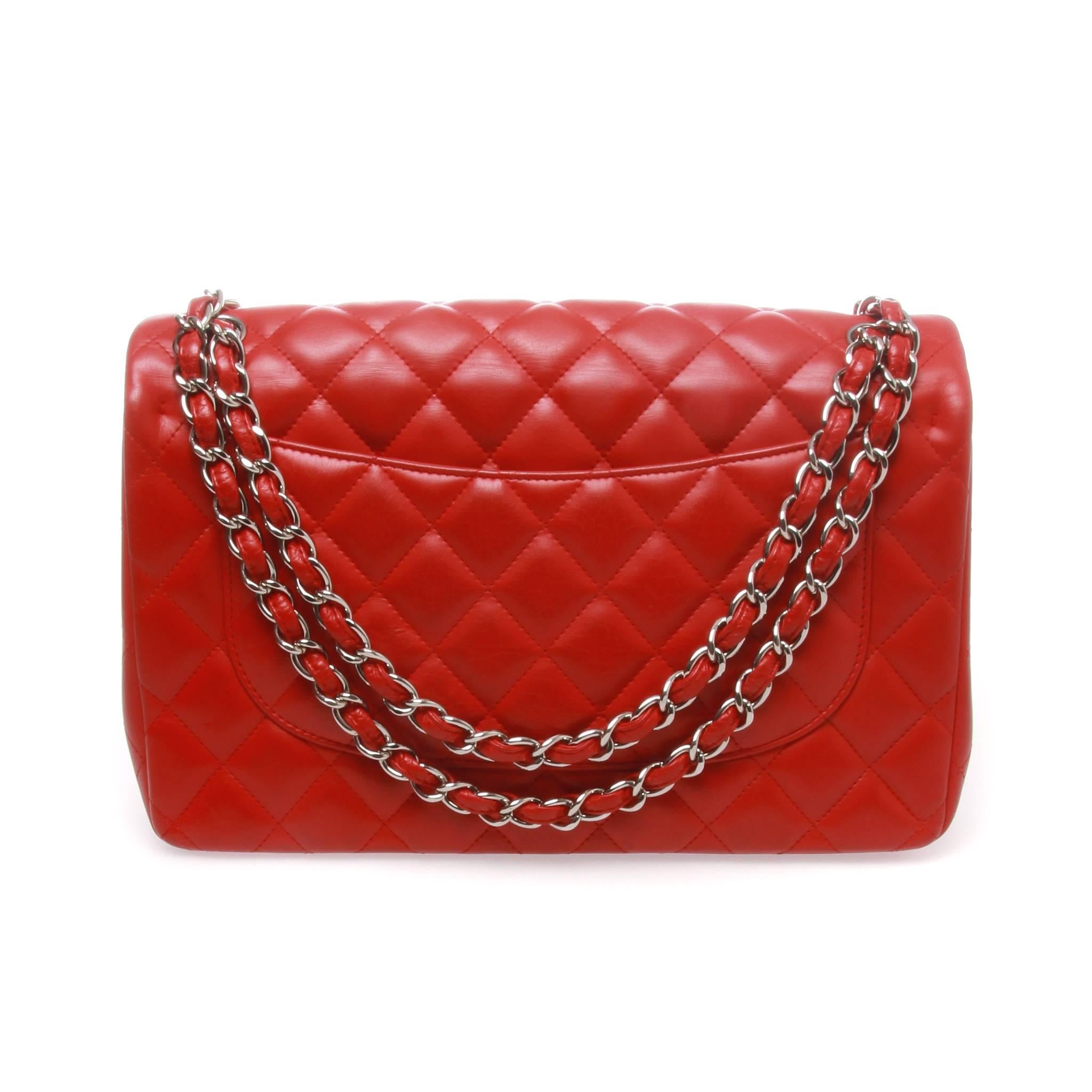 chanel red jumbo double flap