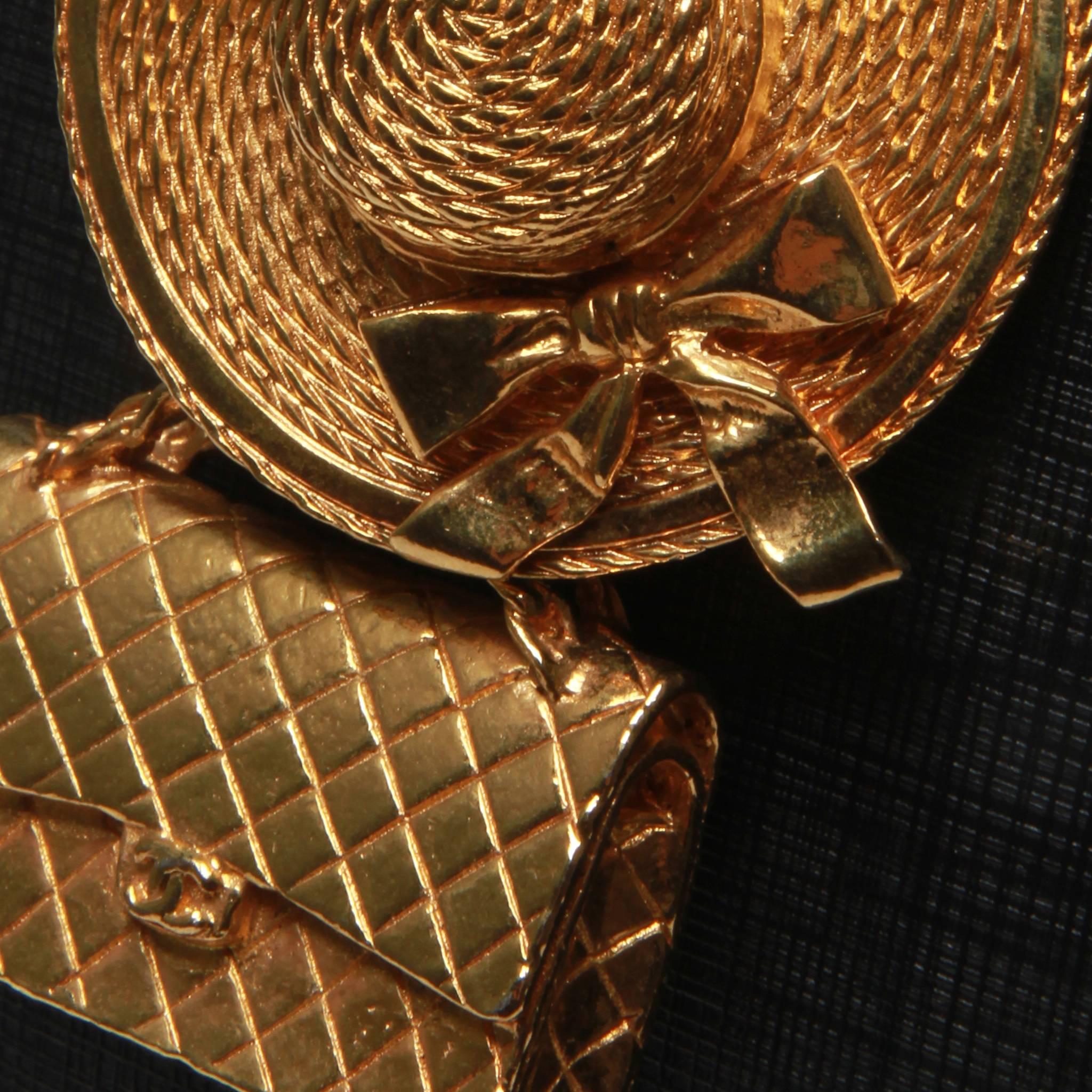 Women's or Men's Rare Vintage Chanel Gold Plate Hat & Classic Flap Charm Necklace